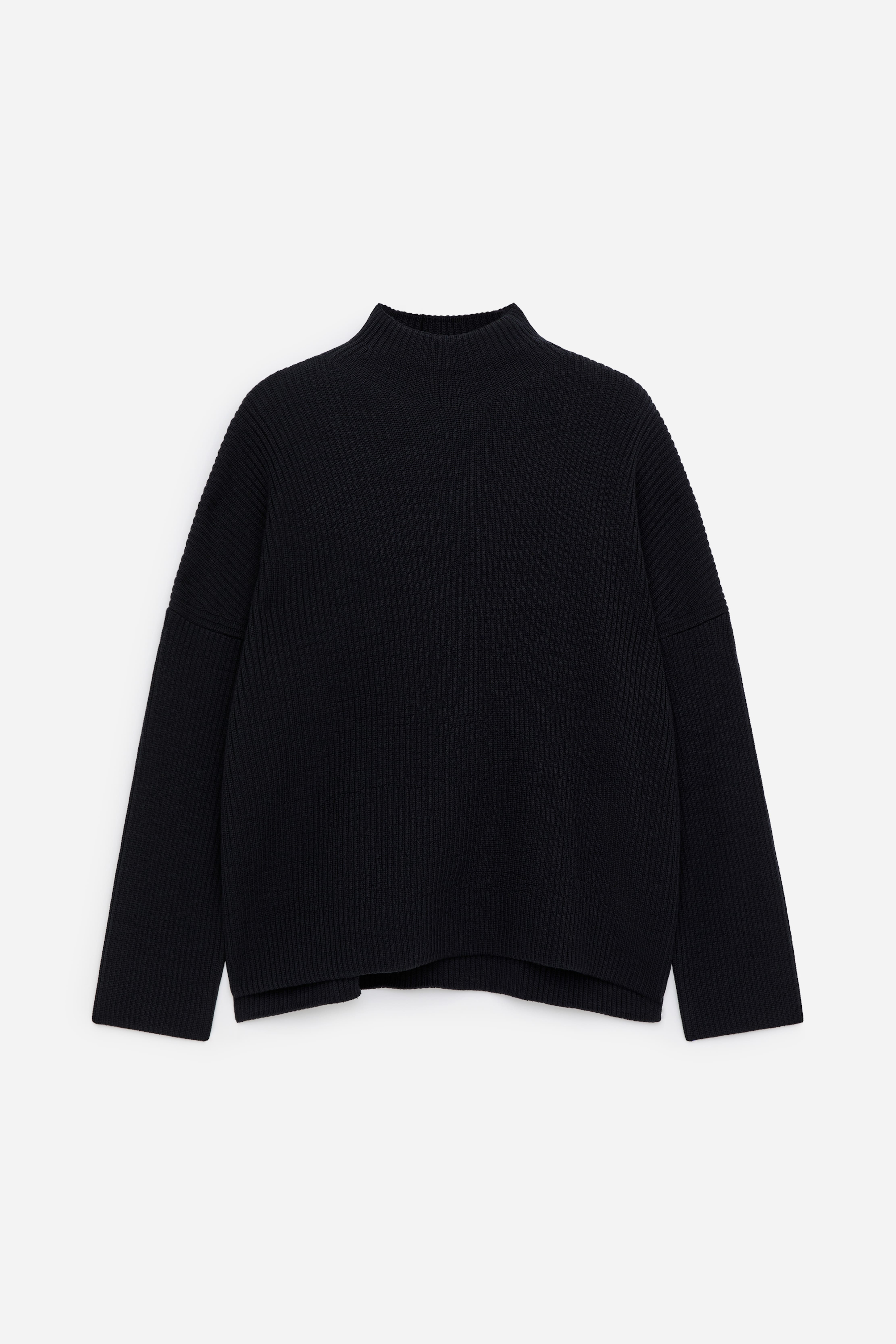 Вълнен пуловер с висока яка - Тъмносиньо