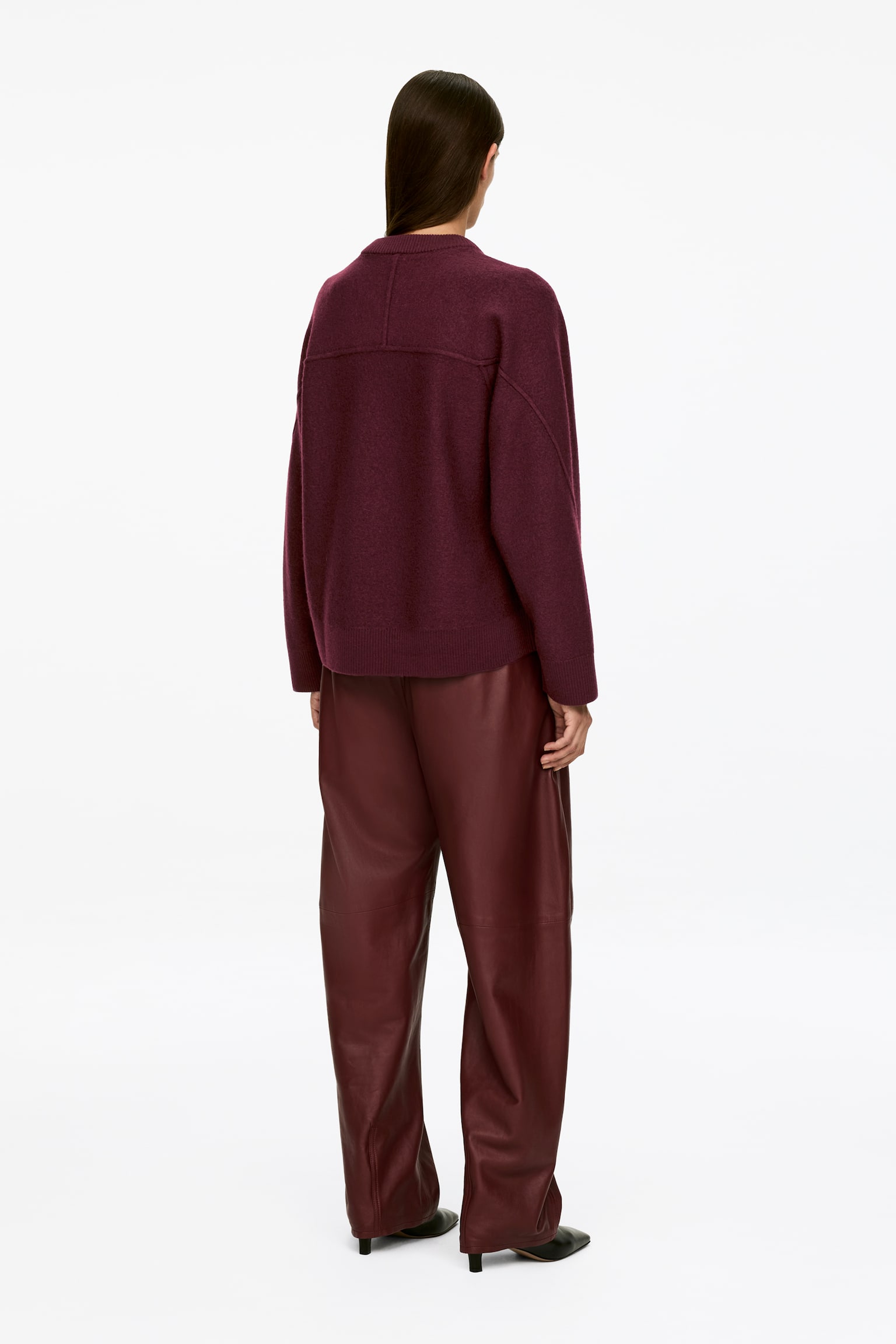 Strickjacke aus Wollwalk - Burgunderrot - 3