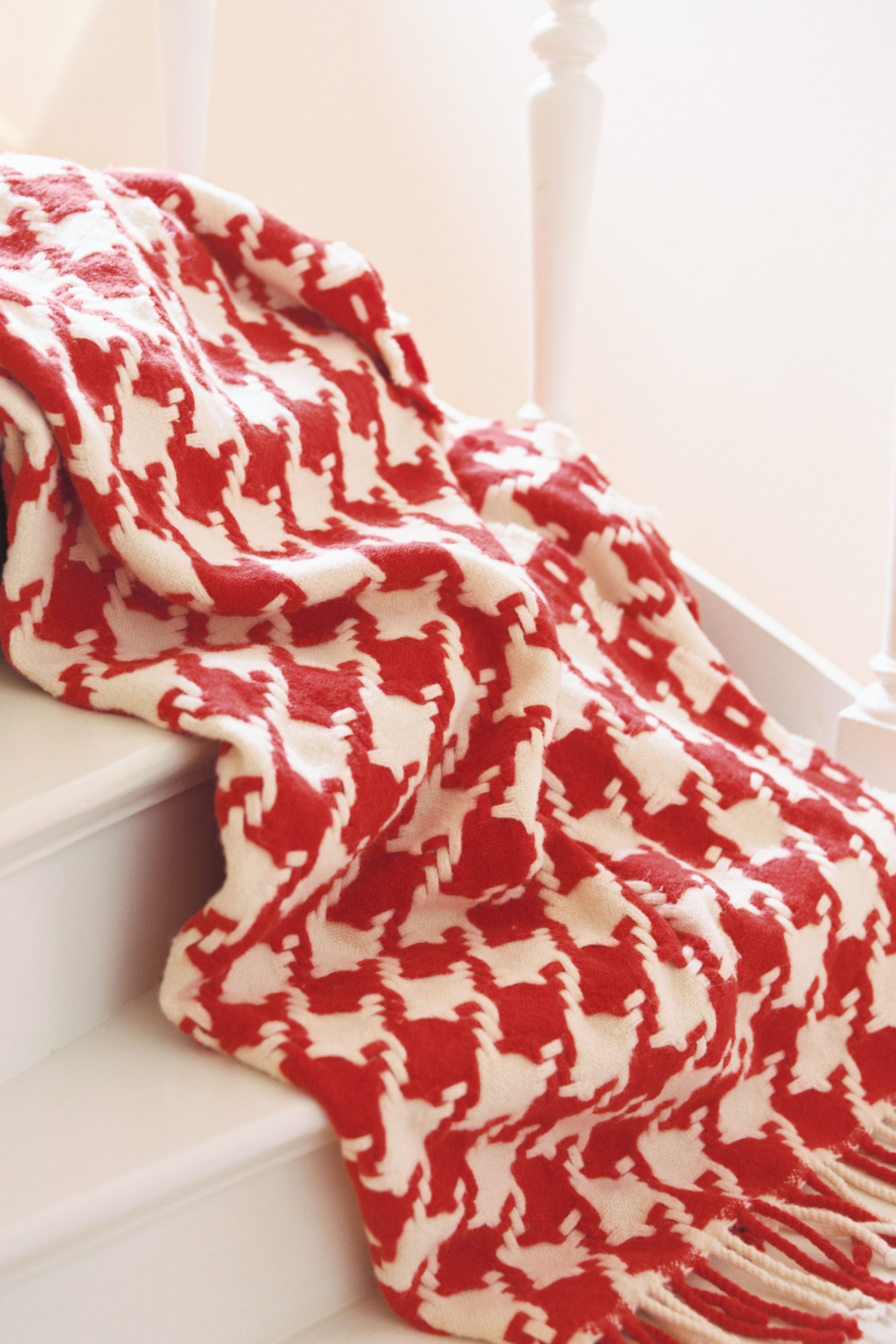 Couverture en laine - Rouge/Écru/Bleu/Écru