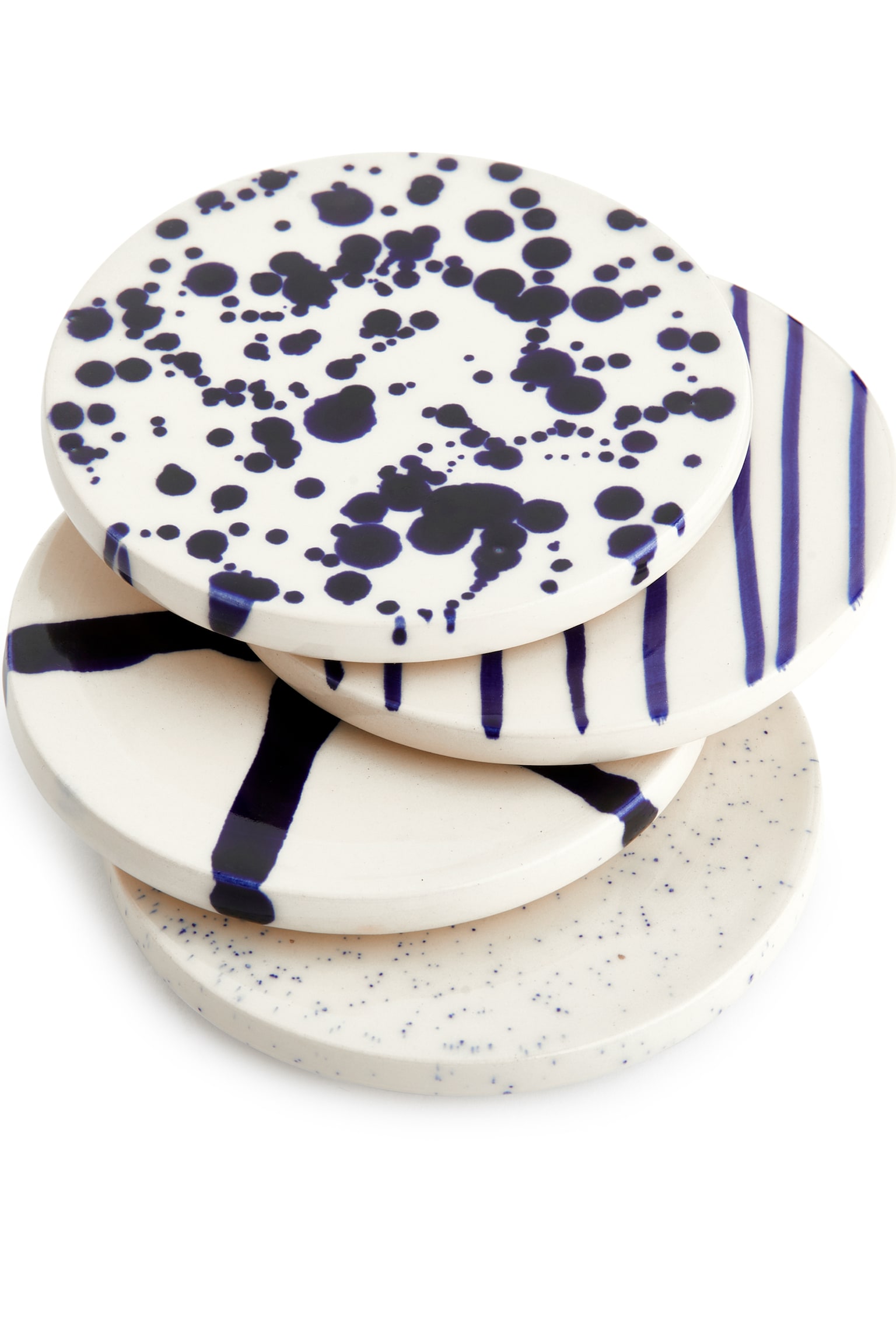 Stoneware Coasters Set of 4 - Off White/Blue/Off White/Black - 2