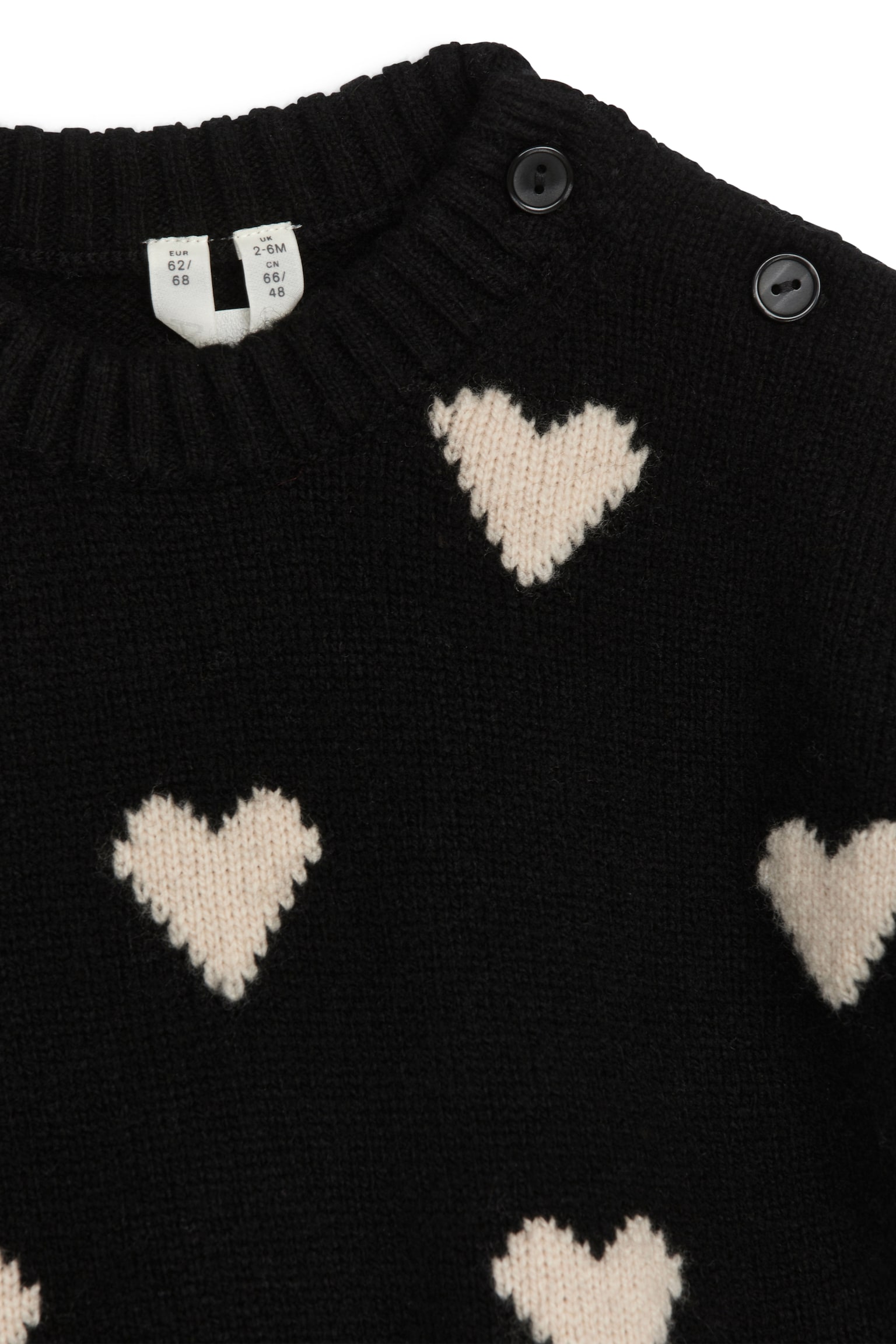 Intarsia Knitted Jumper - Black/Beige/Grey/Hearts - 3