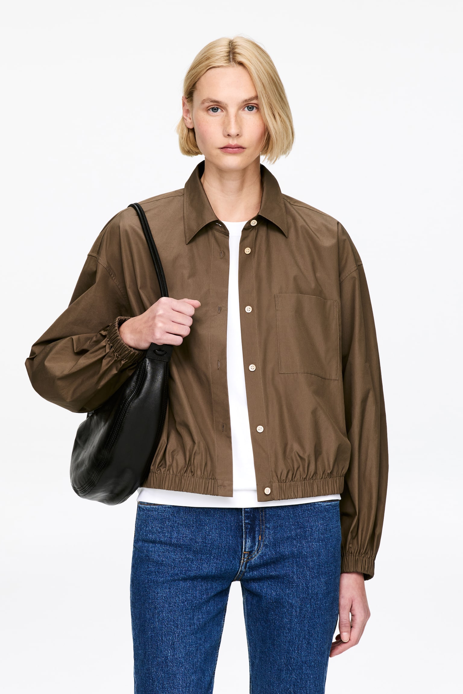 Camicia cropped in cotone - Marrone/Bianco - 1