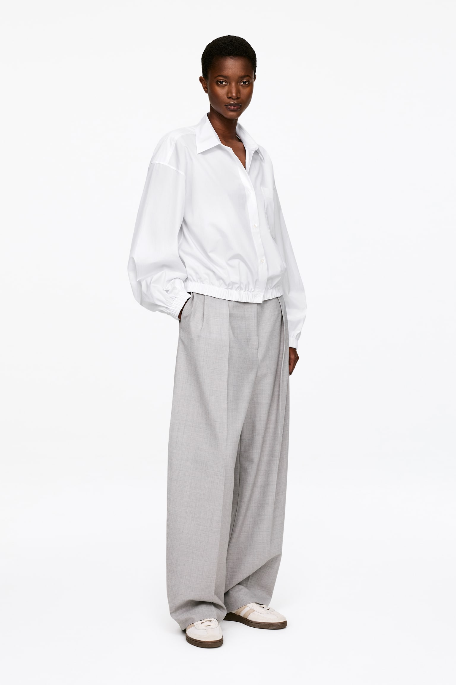 Kurzes Baumwollhemd - Weiß/Braun - 4