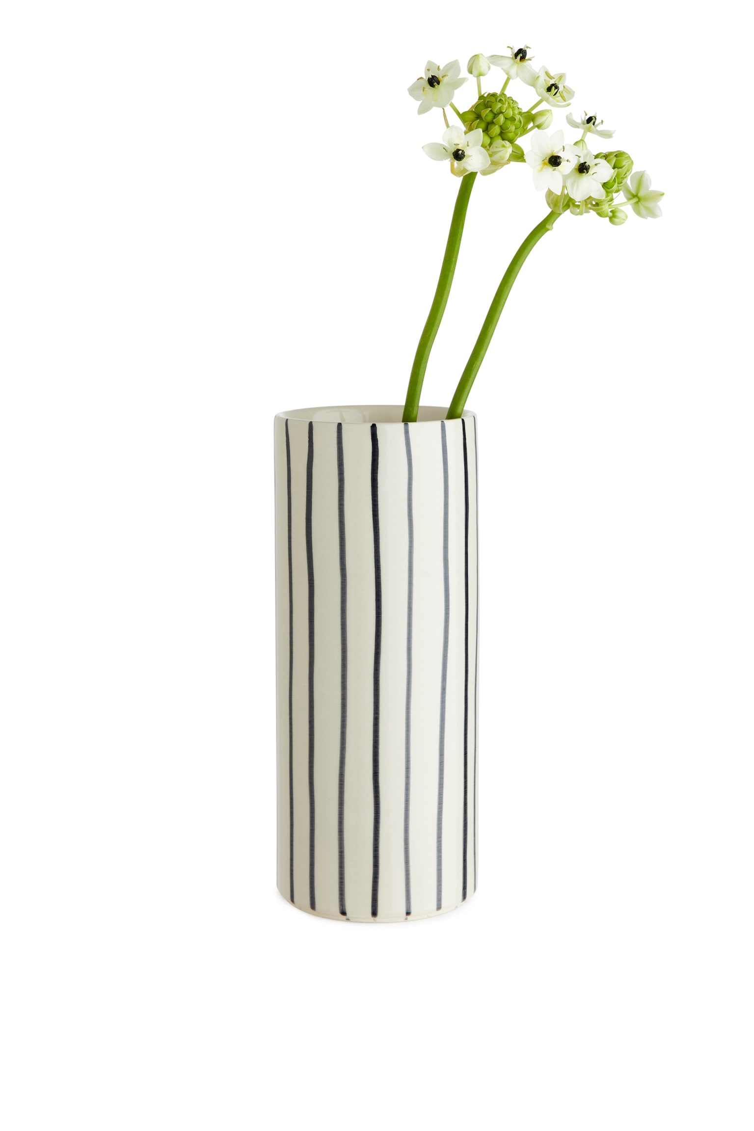 Stoneware Vase 23 cm - White/Blue/Blue/White - 2