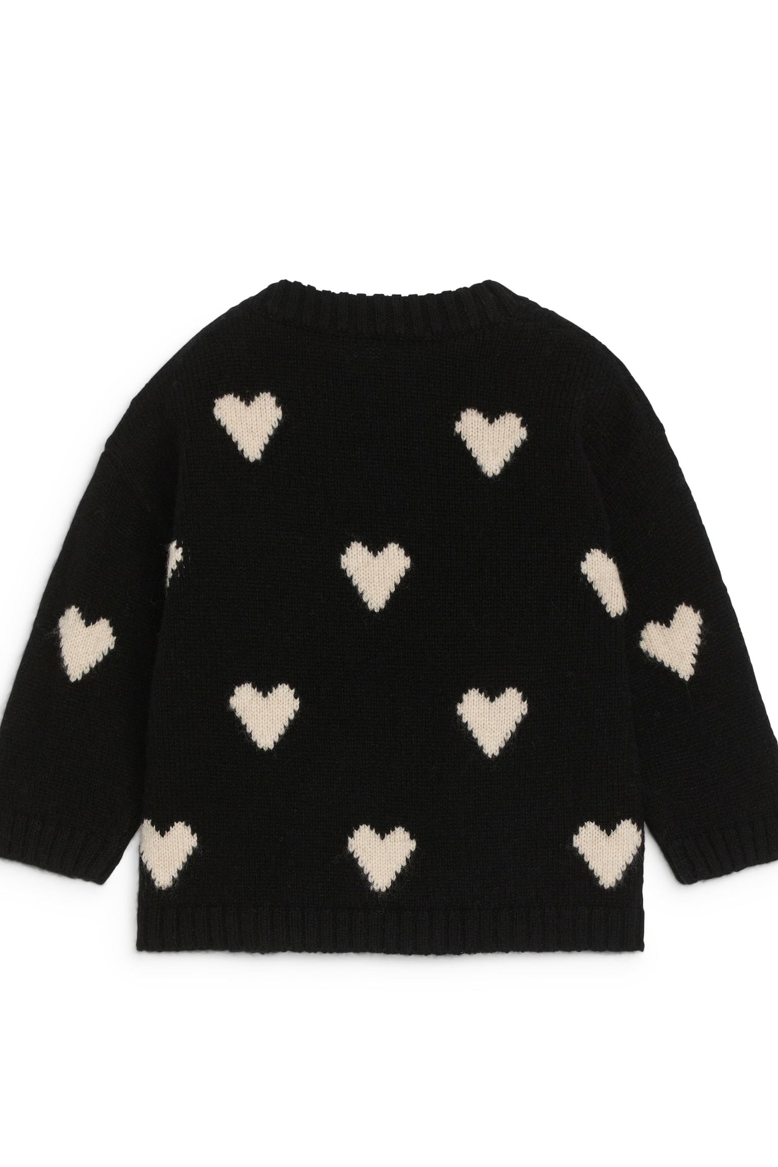 Intarsia Knitted Jumper - Black/Beige/Grey/Hearts - 2