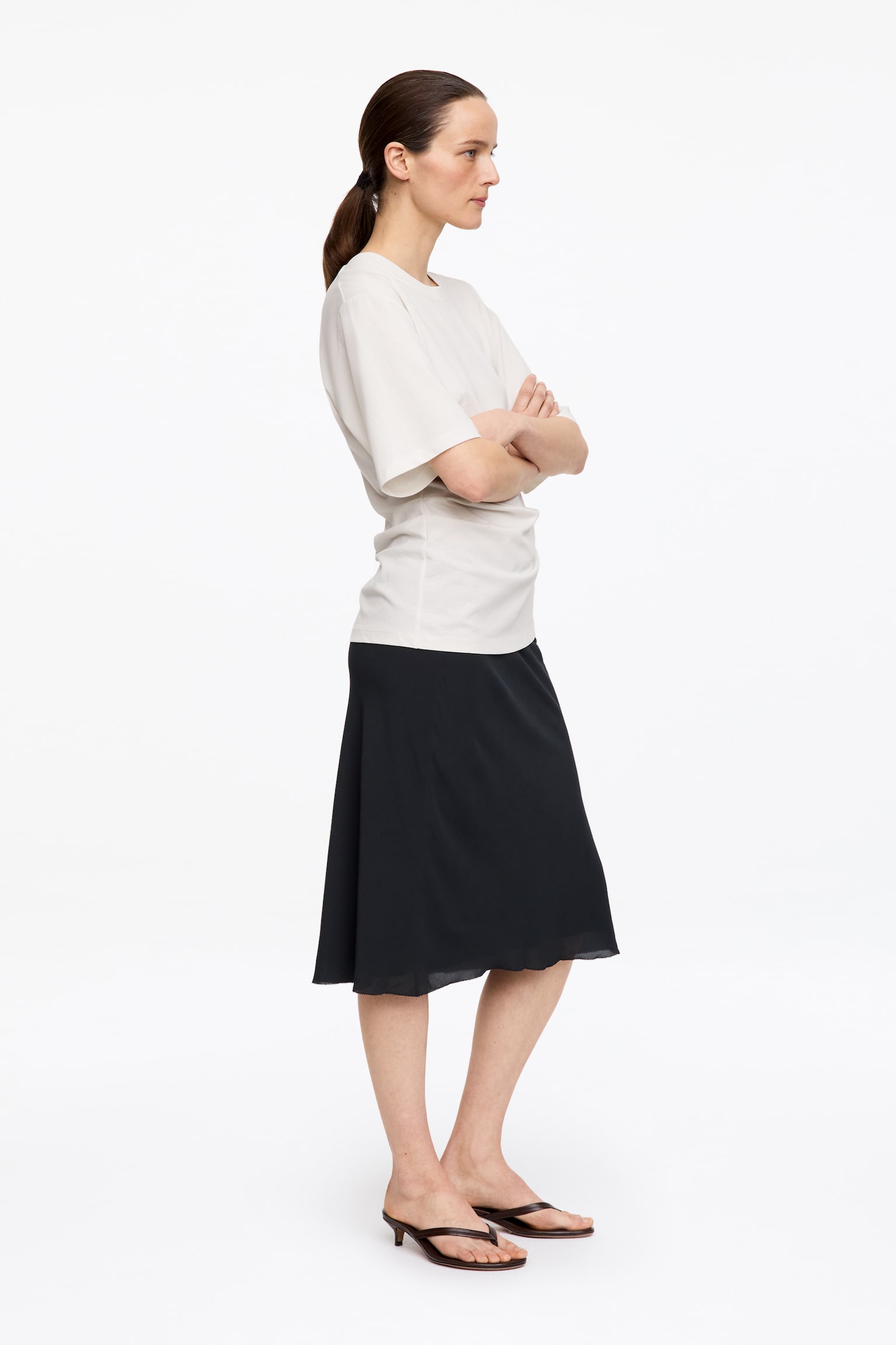 Drapiertes T-Shirt - Weiß/Schwarz - 5
