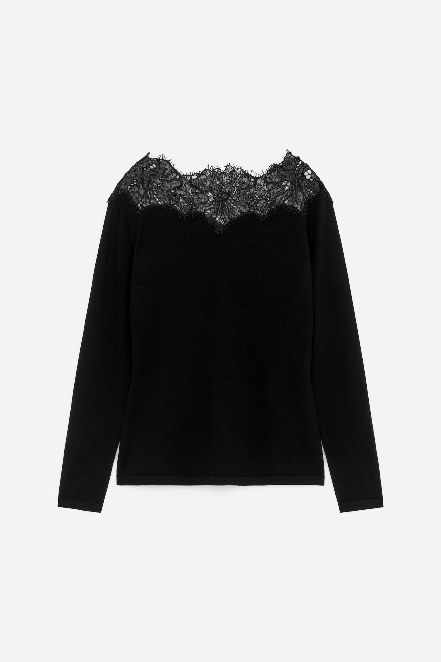 Strickoberteil mit Spitze - Schwarz - 2