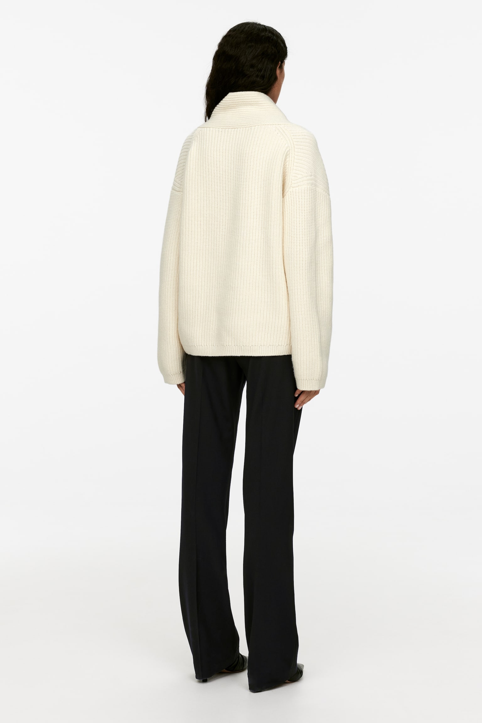 Shawl Collar Jumper - Off White/Khaki Green - 3