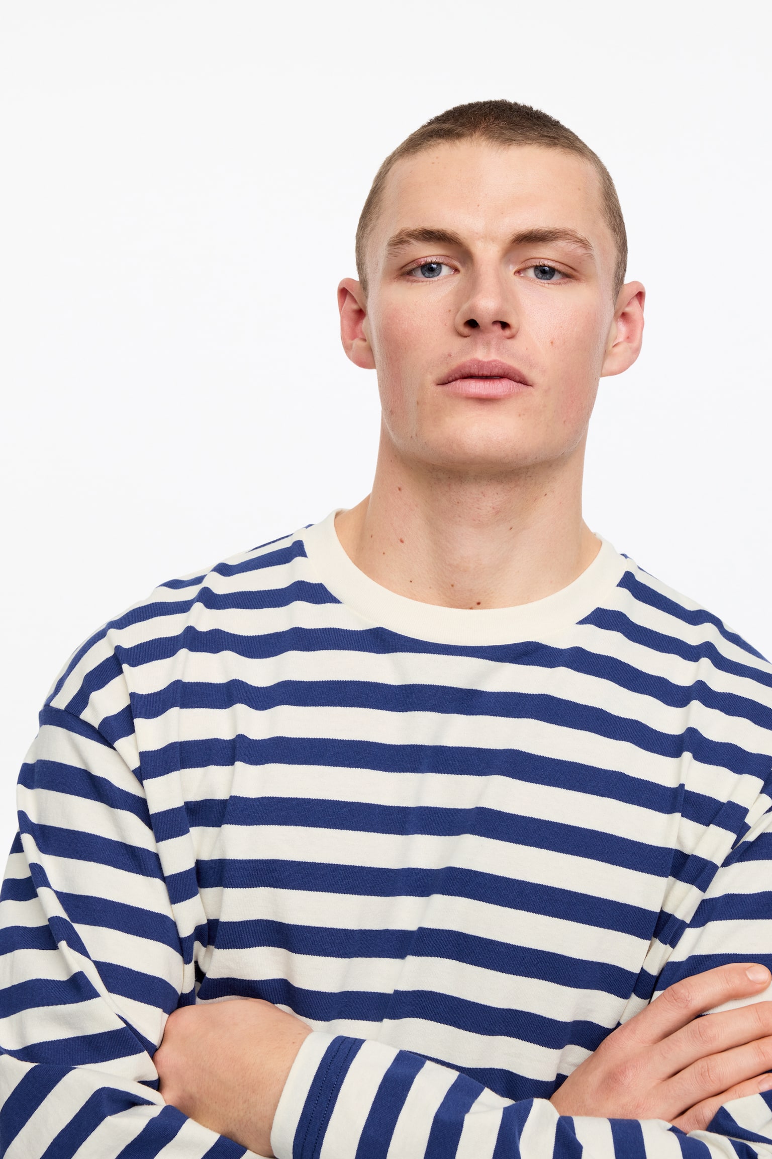 Ruimvallend T-shirt met lange mouwen - Blauw/wit - 6