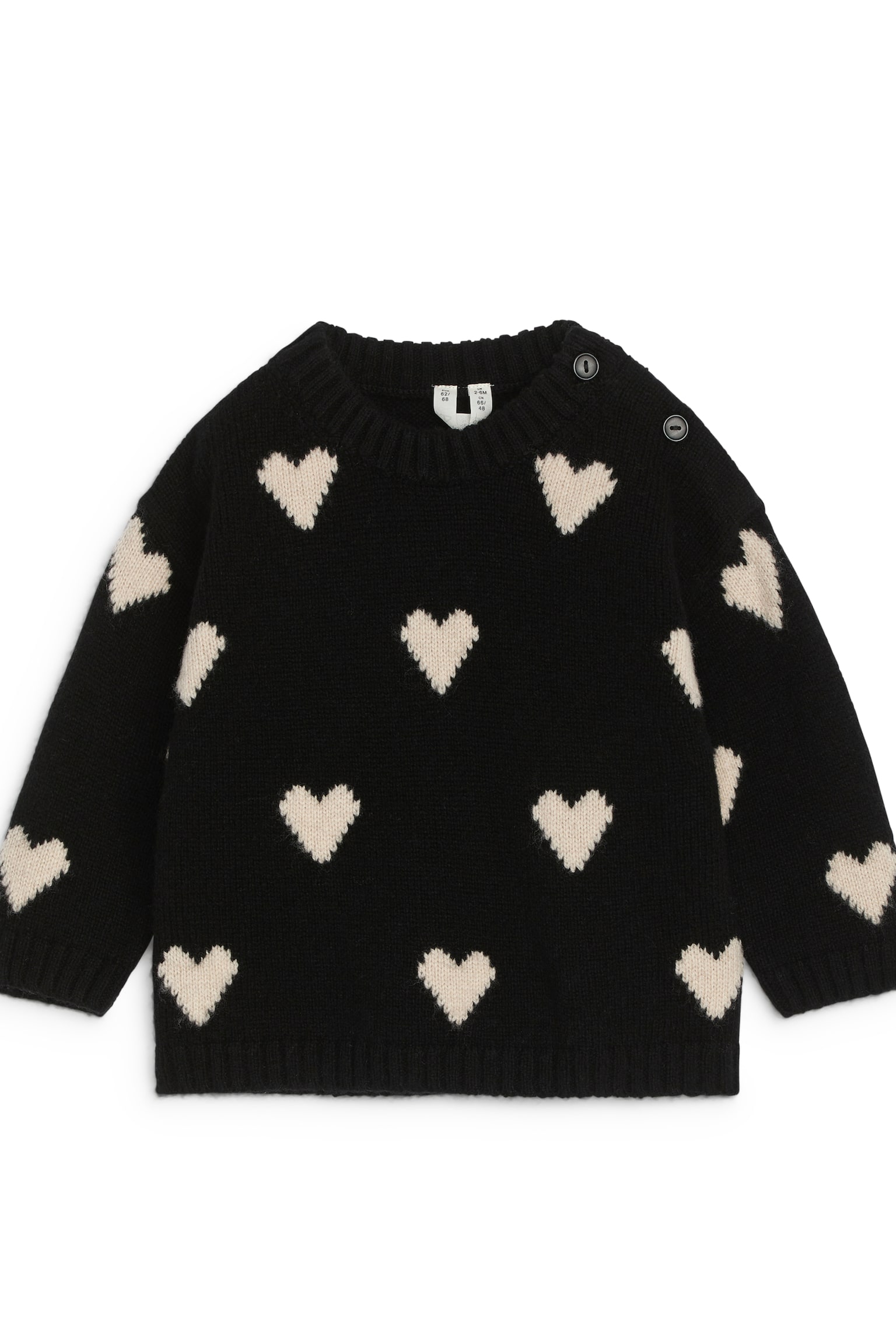 Intarsia Knitted Jumper - Black/Beige/Grey/Hearts - 1