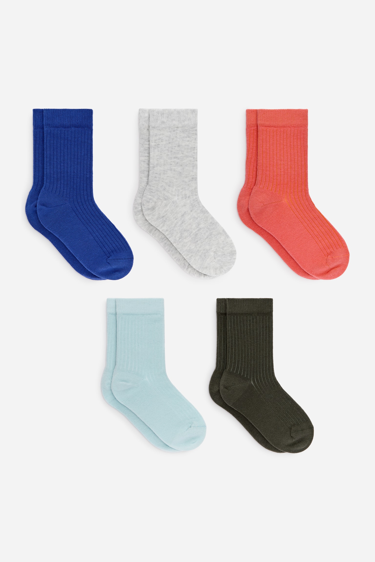 Ribbstickade strumpor, 5-pack - Blå/flerfärgad/Persika/flerfärgad - 1