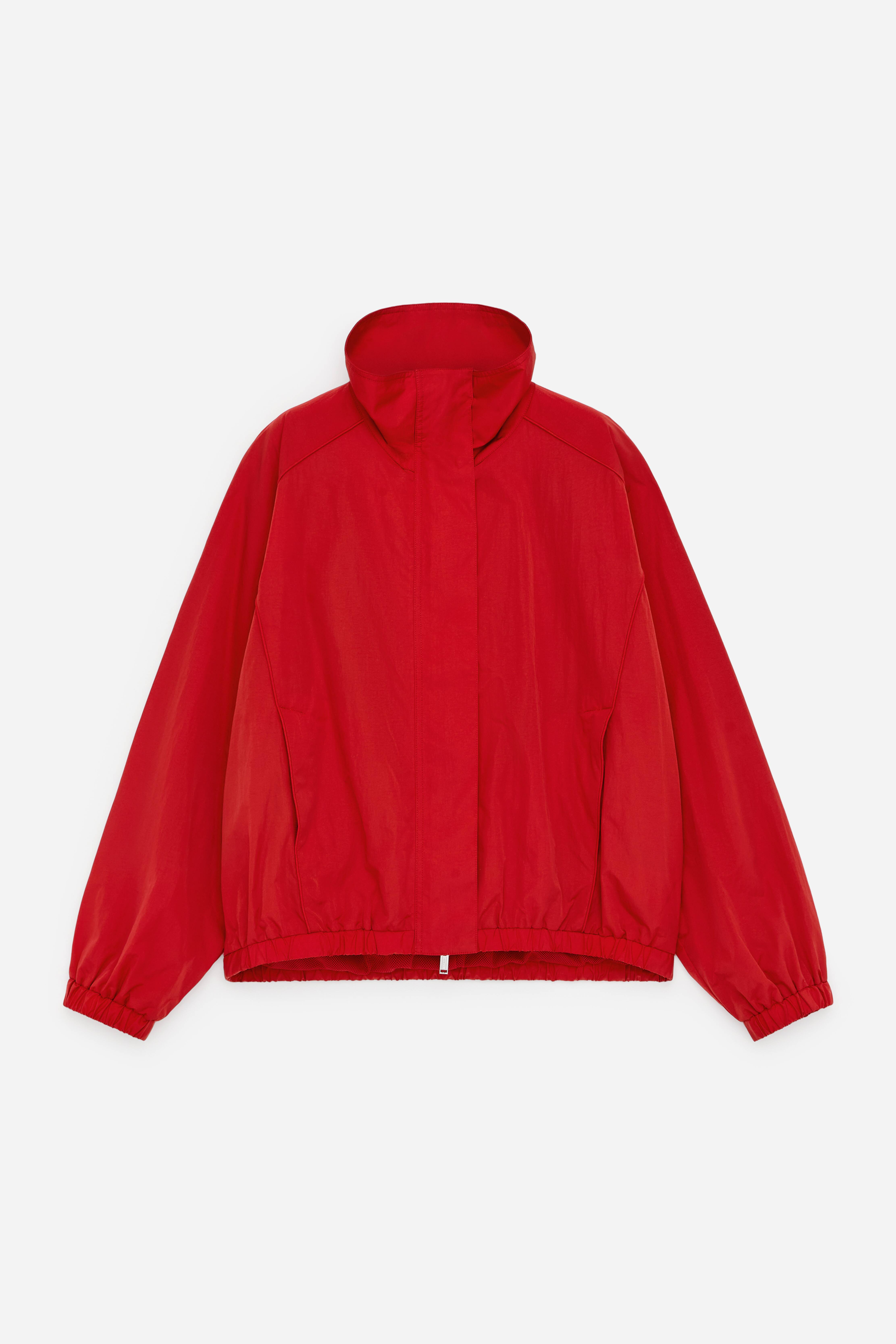 Funnel-Neck Nylon Jacket - Red