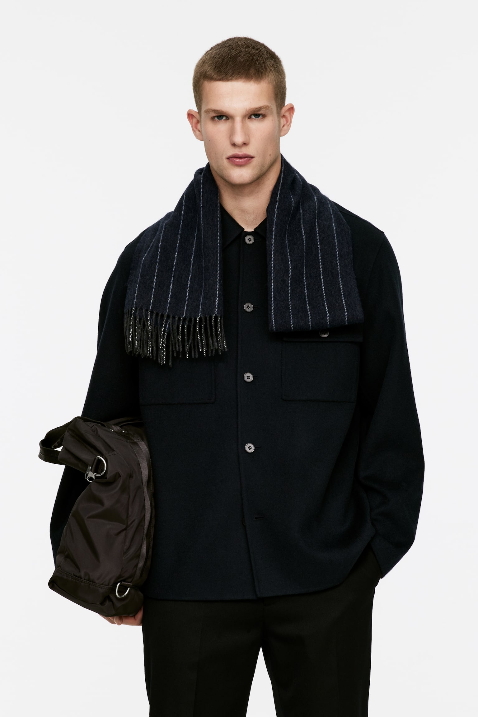 Wool Cashmere Scarf - Dark Blue/Striped - 4