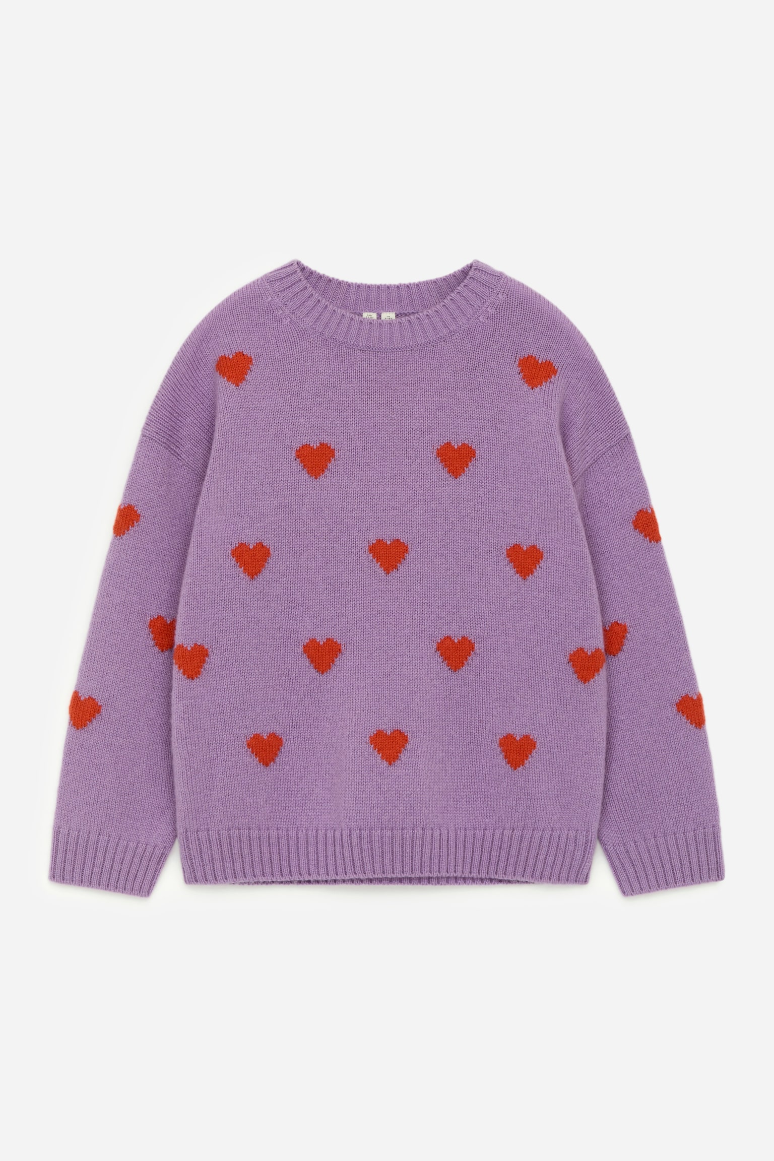 Wollpullover - Flieder/Herzen in Rot - 1
