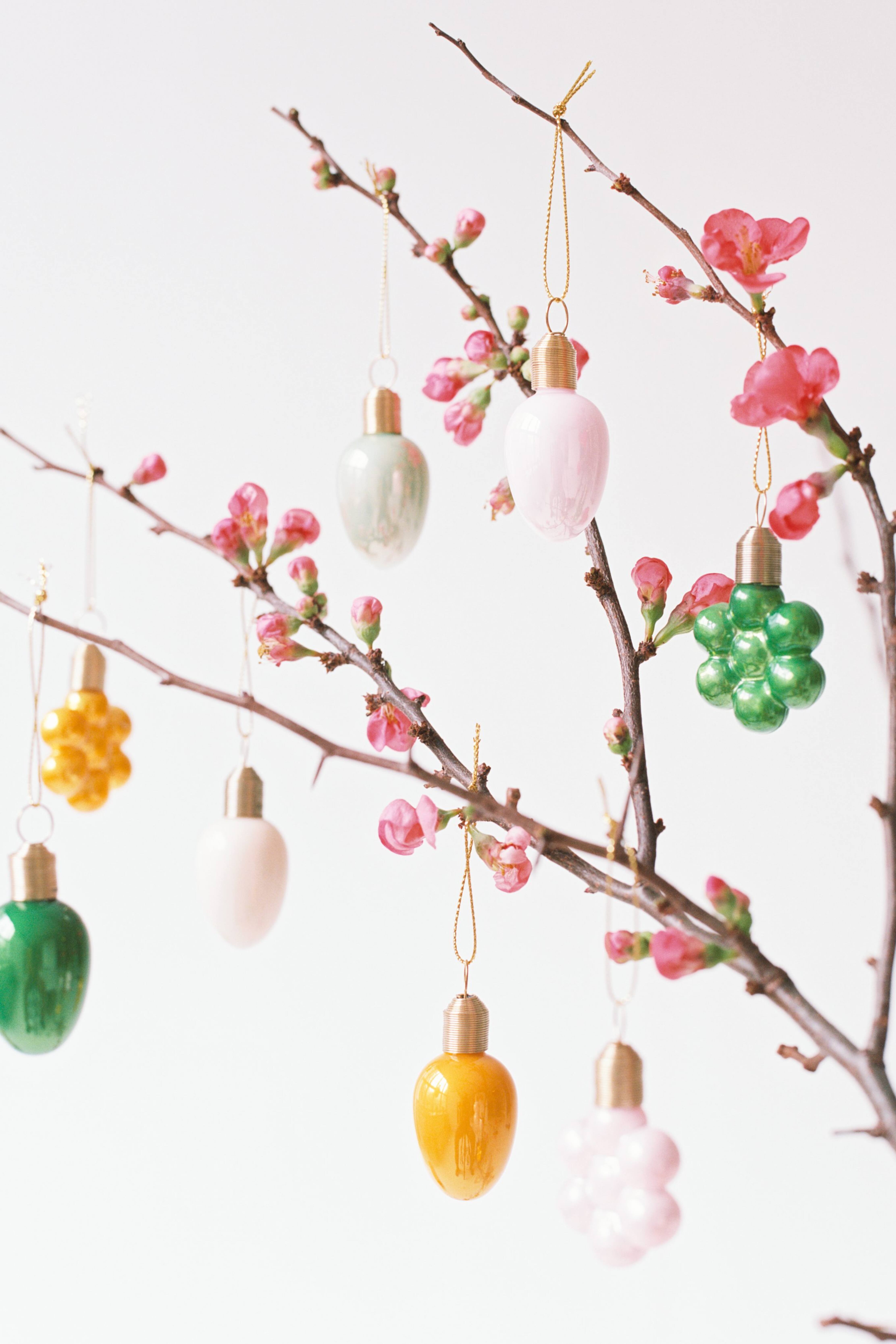 Glass Ornaments Set of 2 - Green/Pink/Yellow