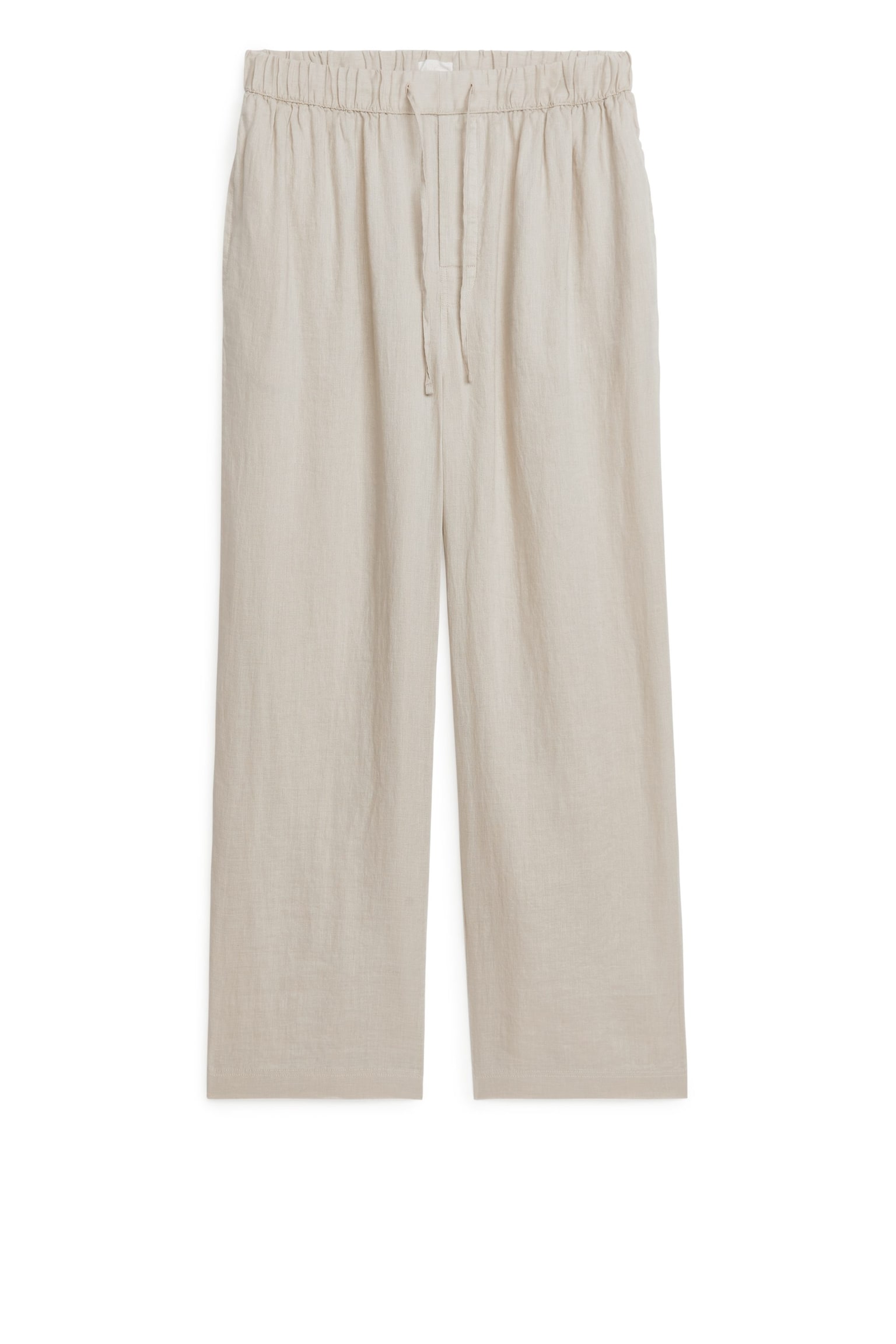 Linen Drawstring Trousers - Beige - 2