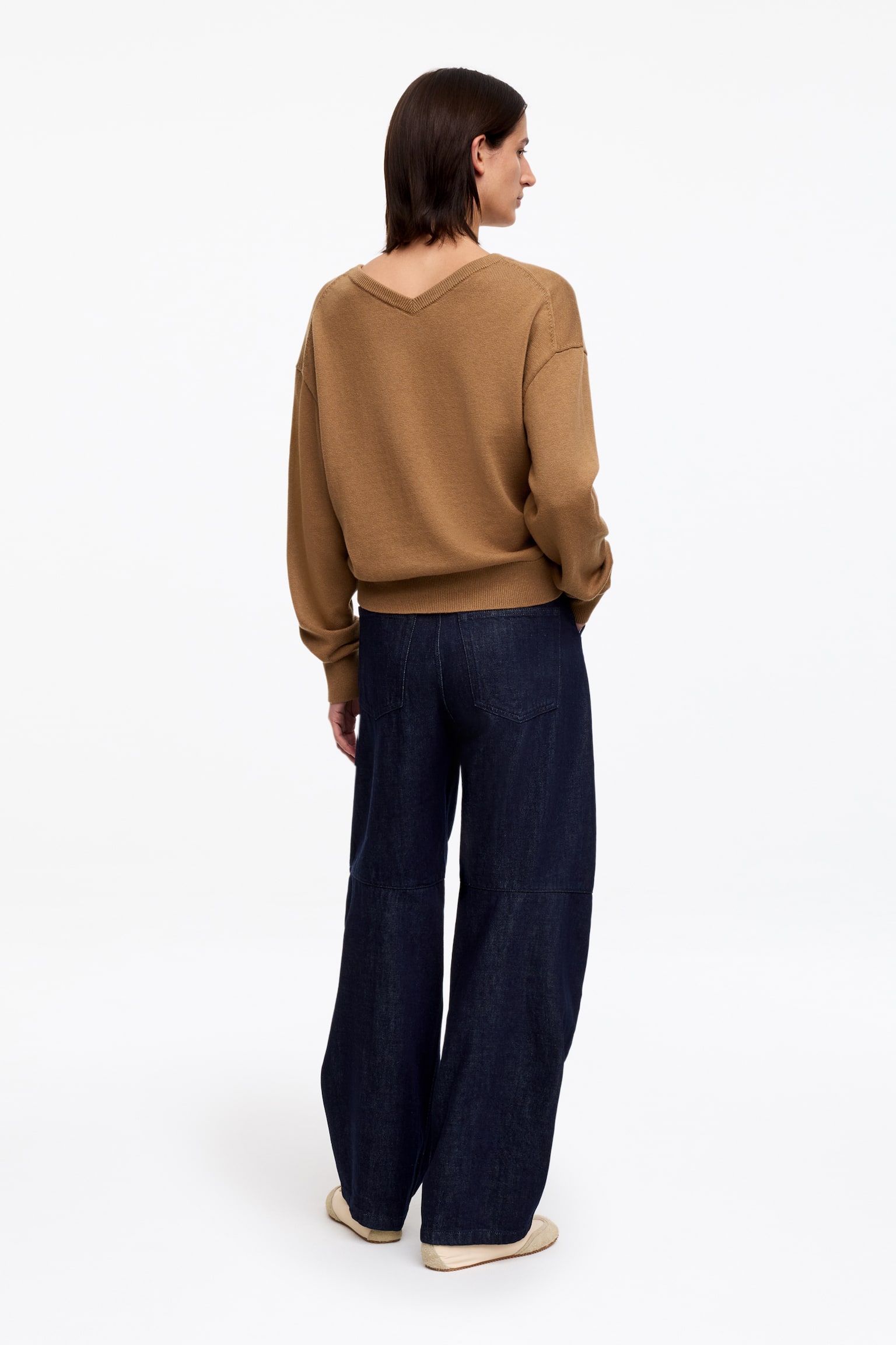 Pull en coton et laine à col en V - Marron/Gris chiné - 6