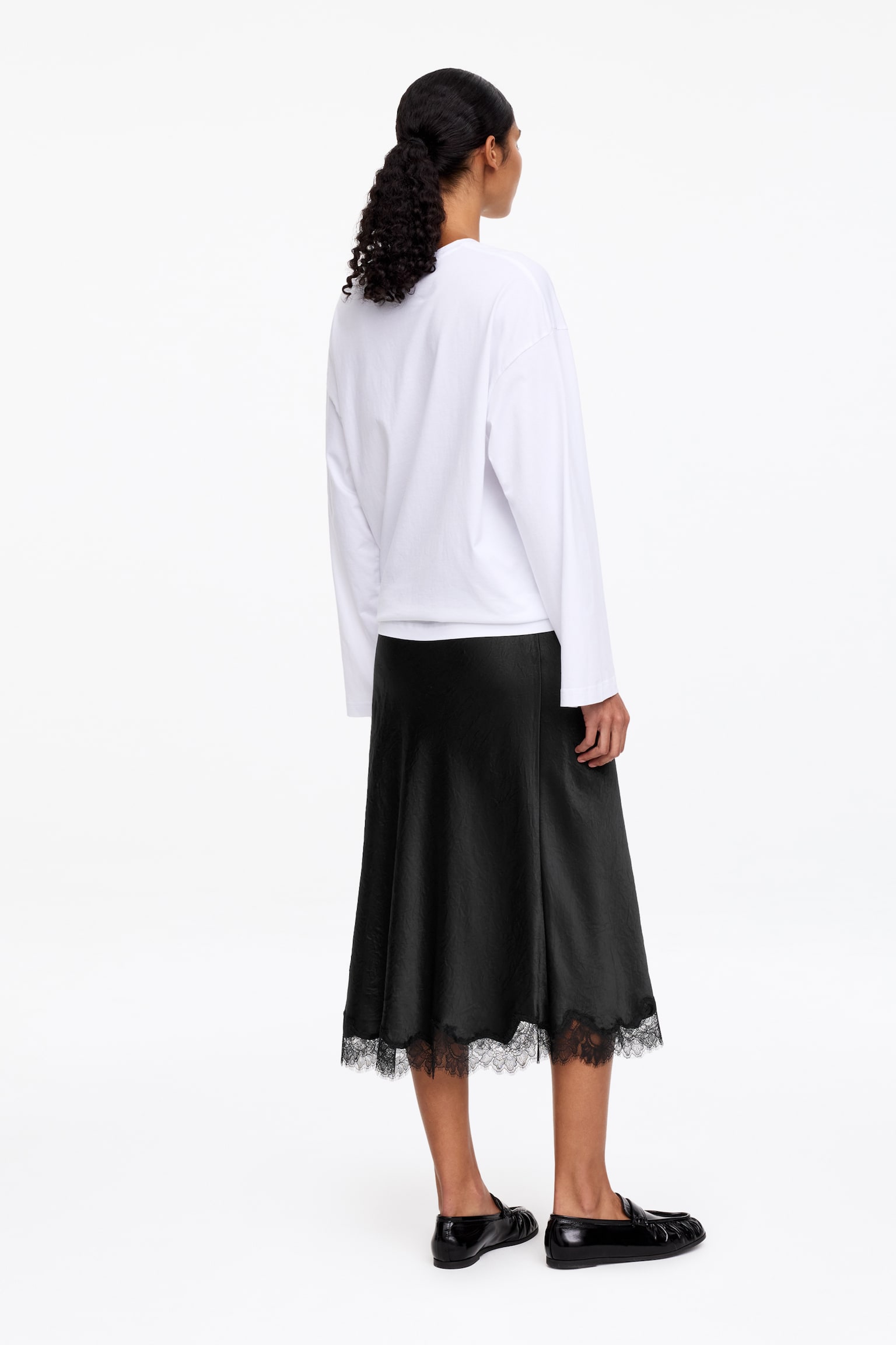 Satinrock mit Spitze - Schwarz - 6