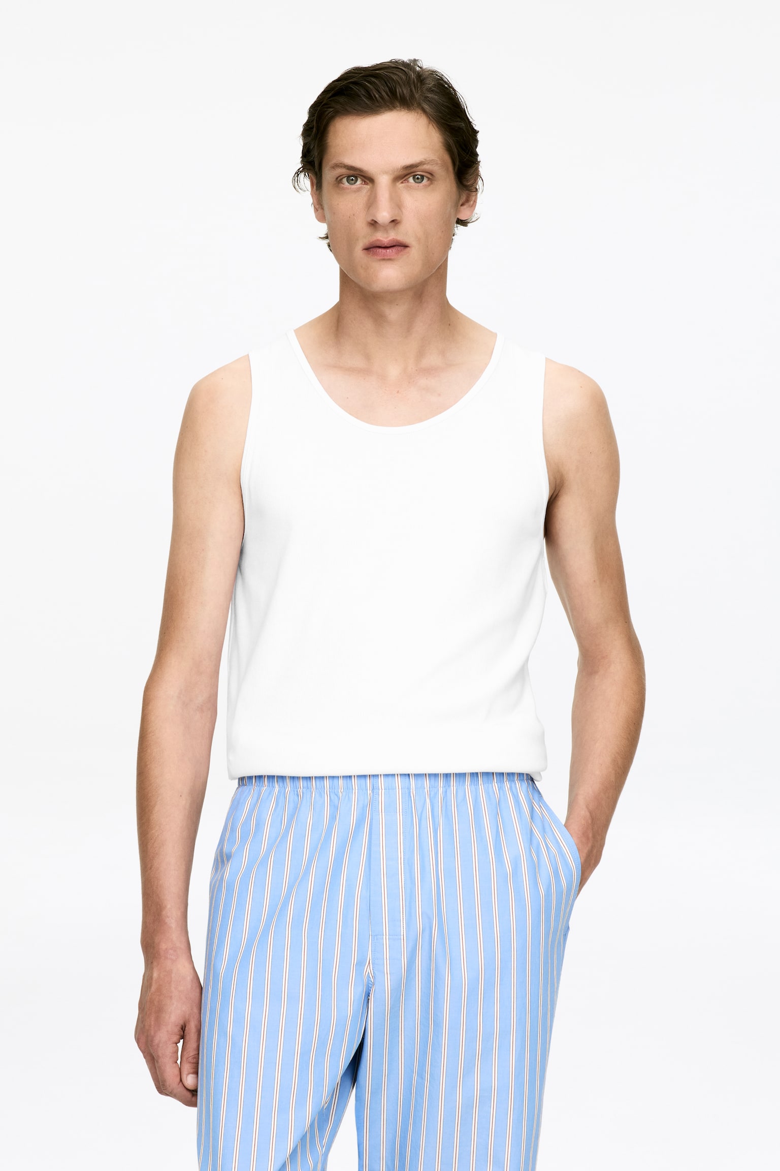 Geripptes Tanktop - Weiß/Grau - 1