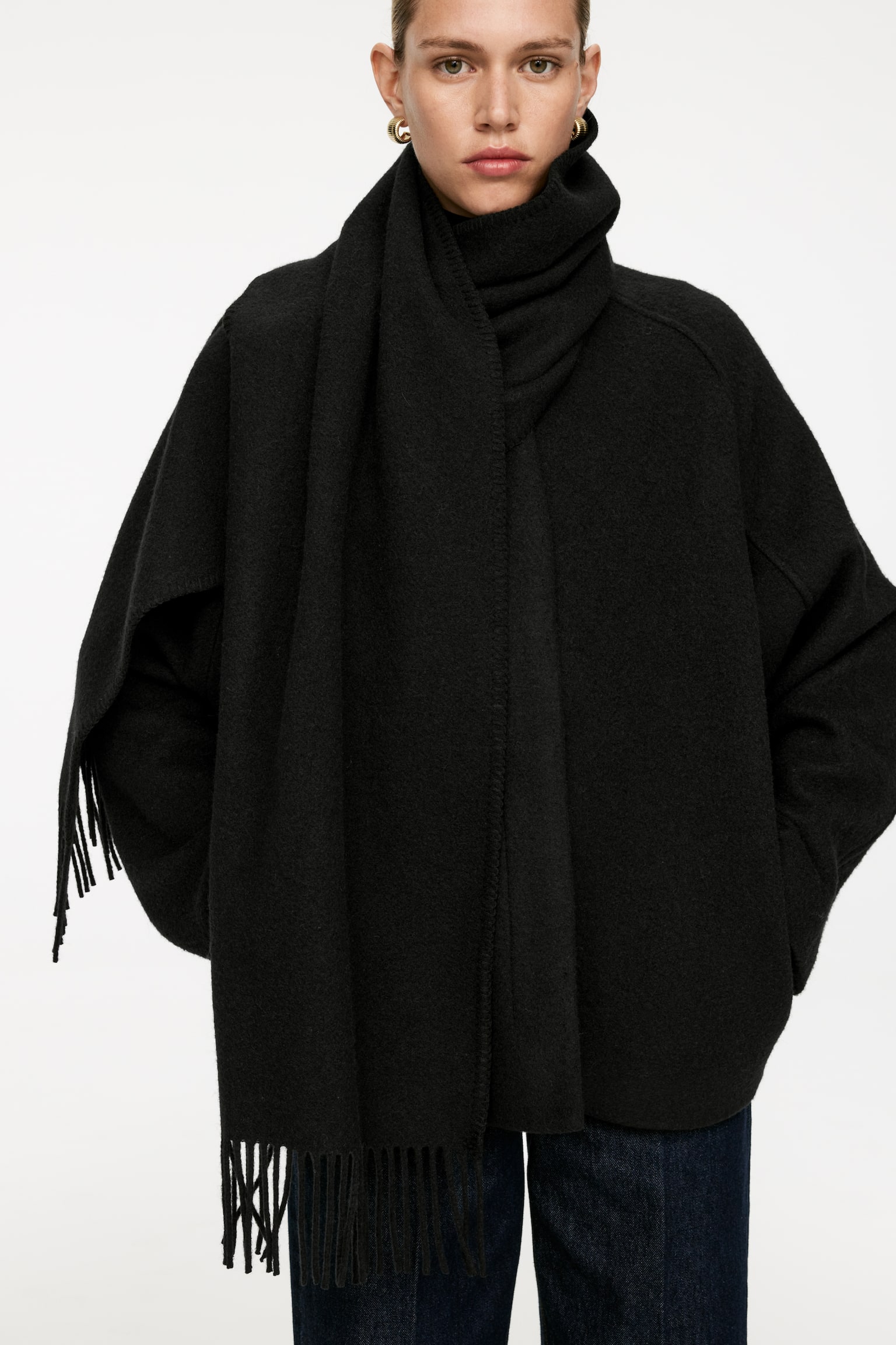 Fringe Scarf Jacket - Black - 3