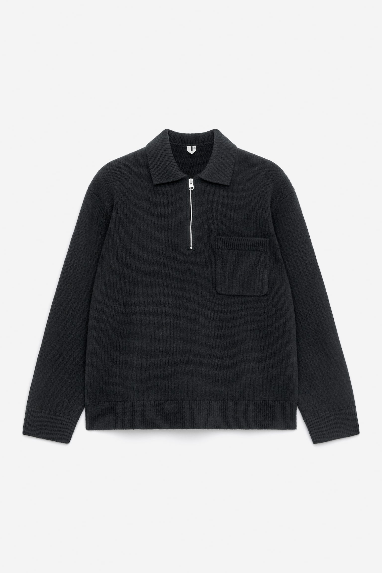 Knitted Wool Zip Polo Shirt - Black/Grey/Dark Green