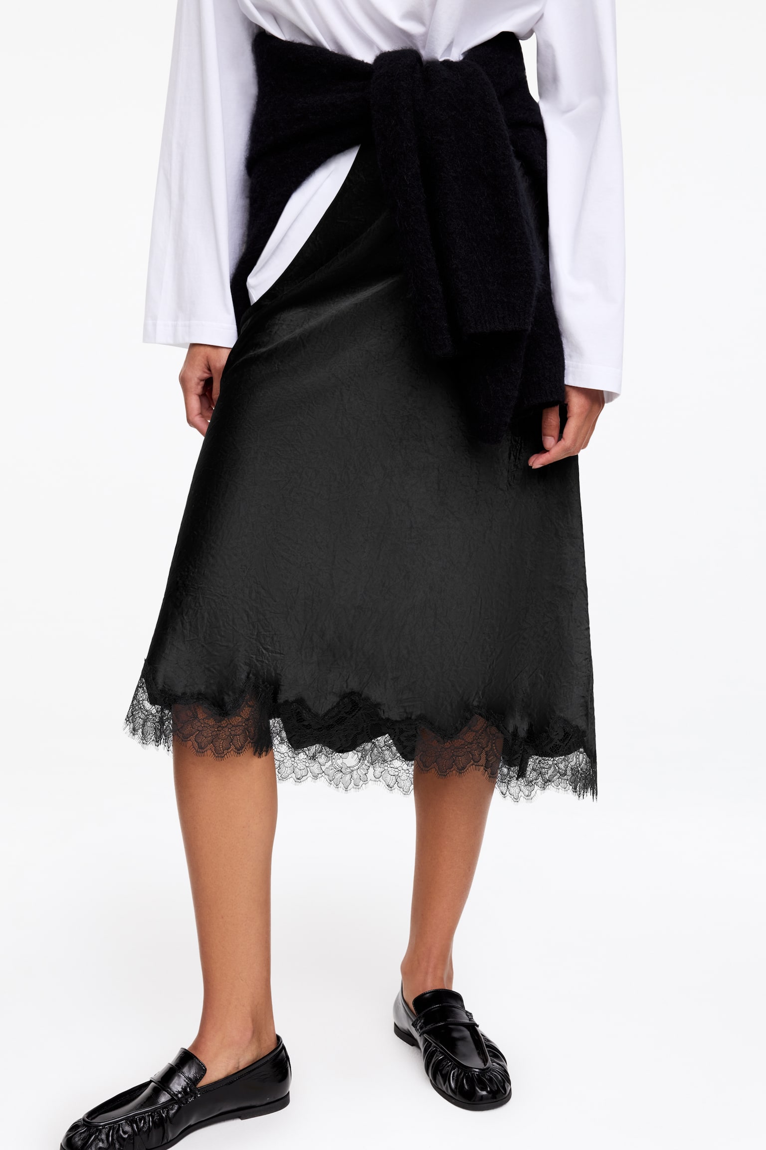 Satinrock mit Spitze - Schwarz - 4