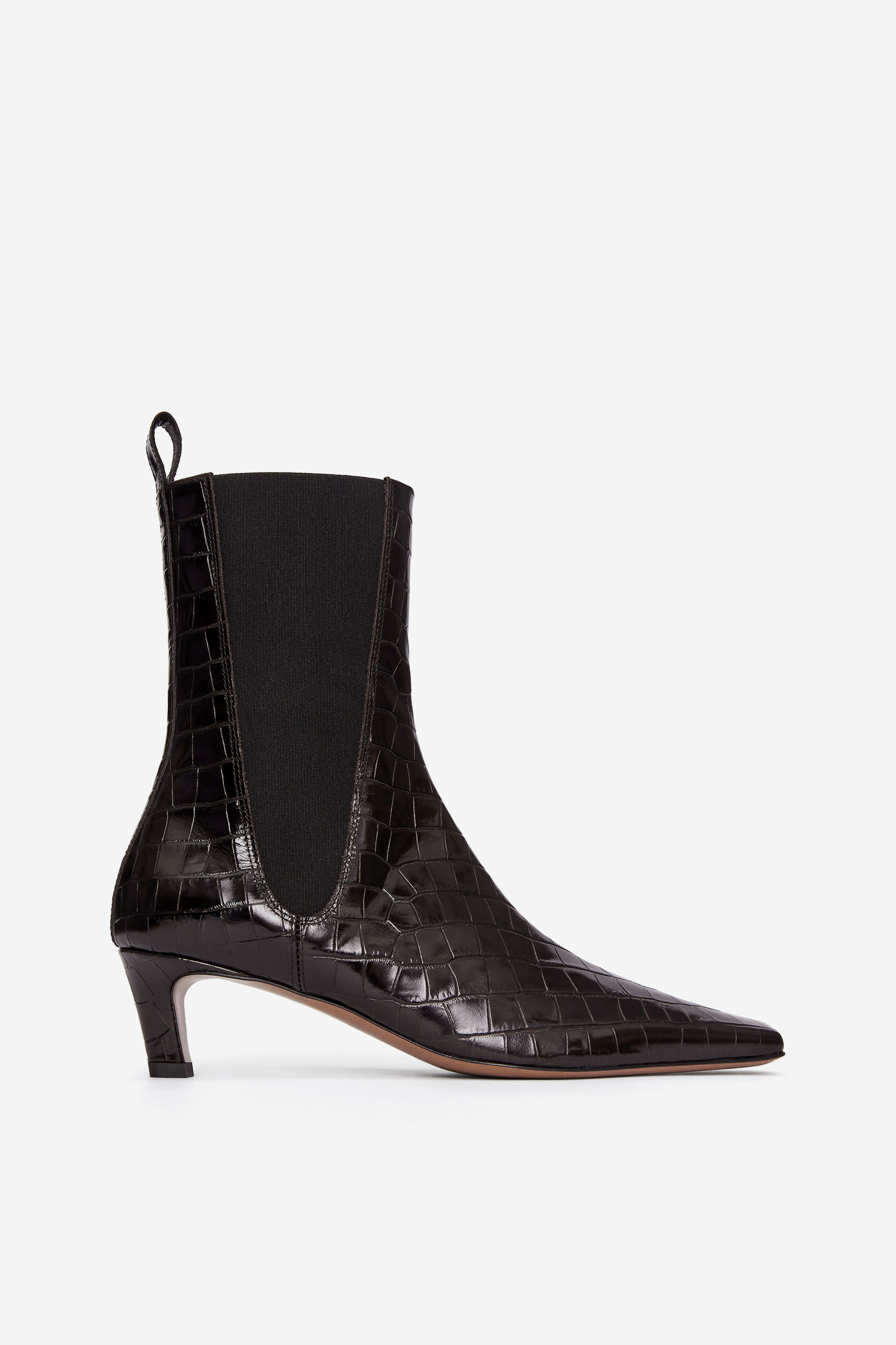 Enkellaarzen met vierkante neus - Bruin/imitatie kroko