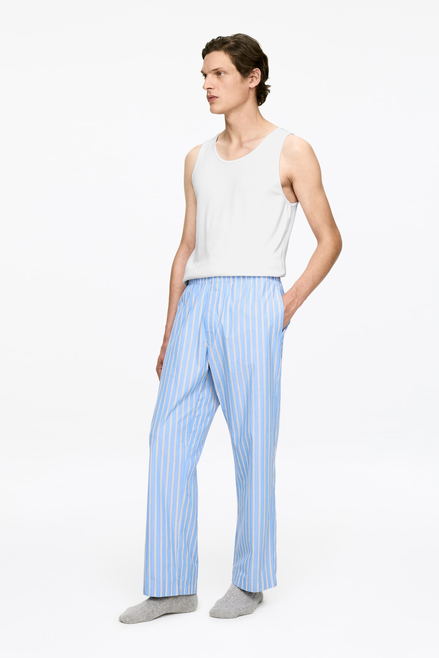 Geripptes Tanktop - Weiß/Grau - 7