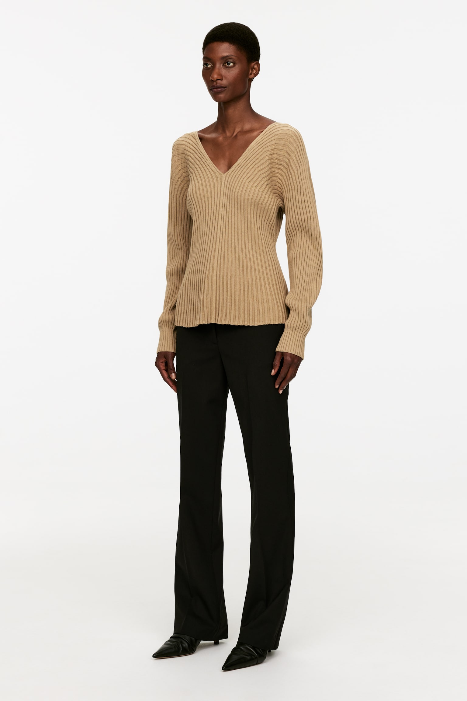 Rib-Knitted Cotton Jumper - Dark Beige - 5