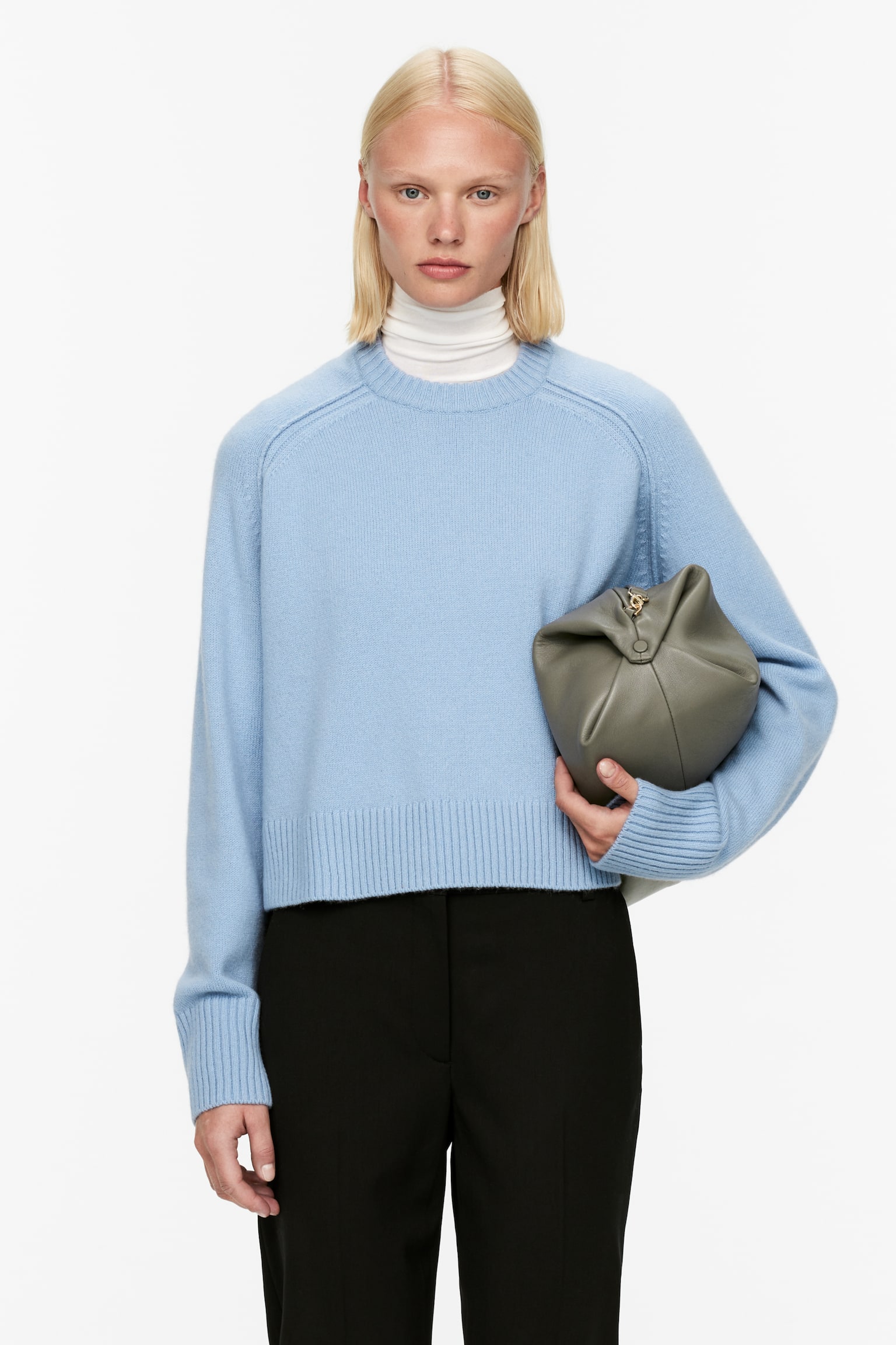 Wool Jumper - Light Blue/Black - 1