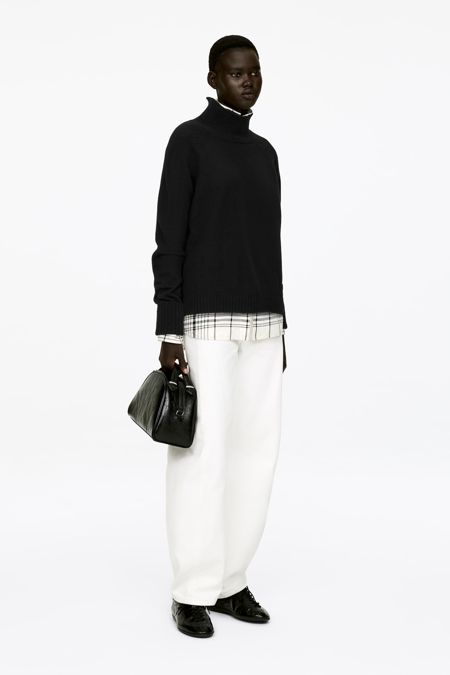 Wollpullover mit Rollkragen - Schwarz/Dunkelgrau meliert/Rot - 4