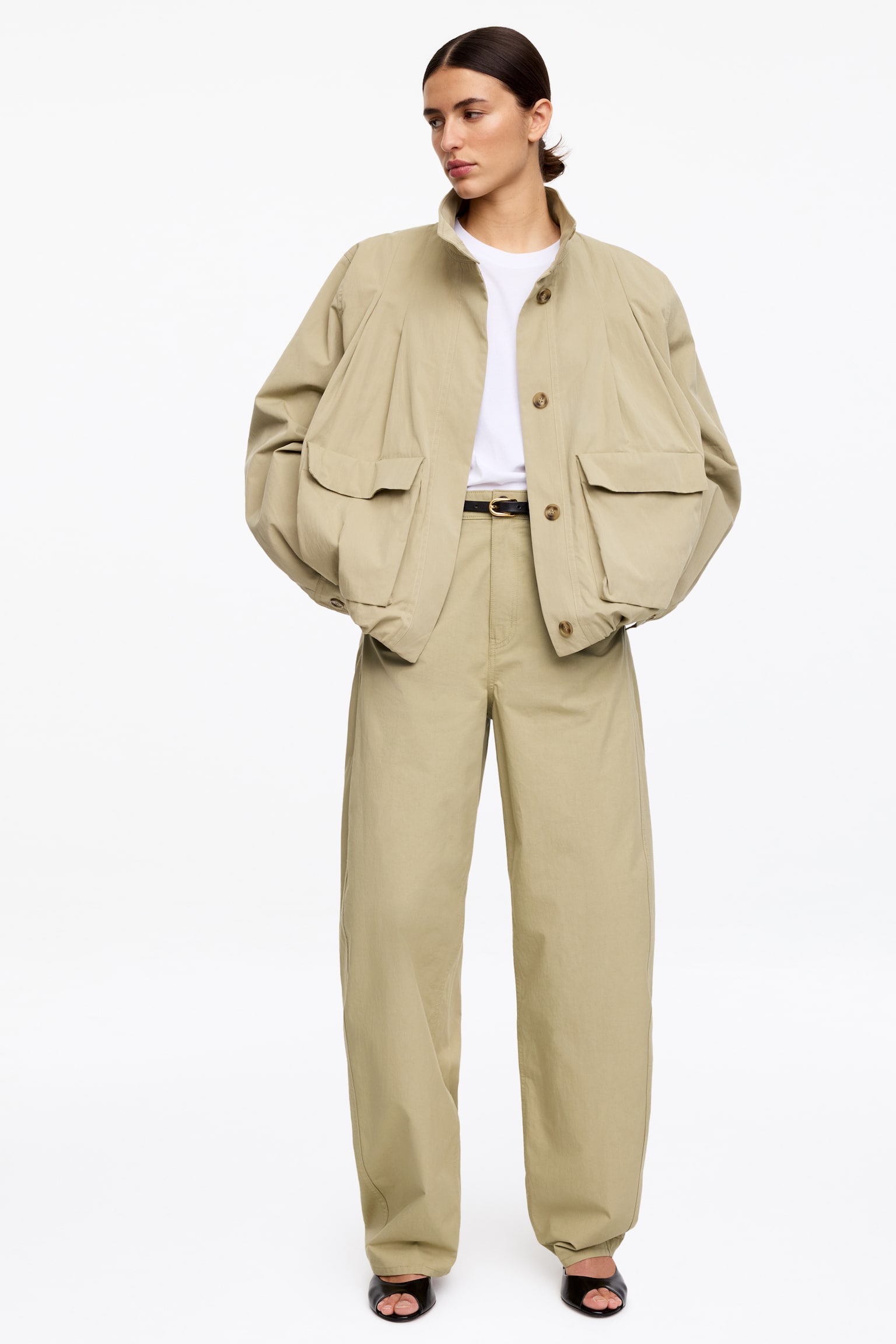 Hose mit Barrel Leg - Beige/Schwarz - 3