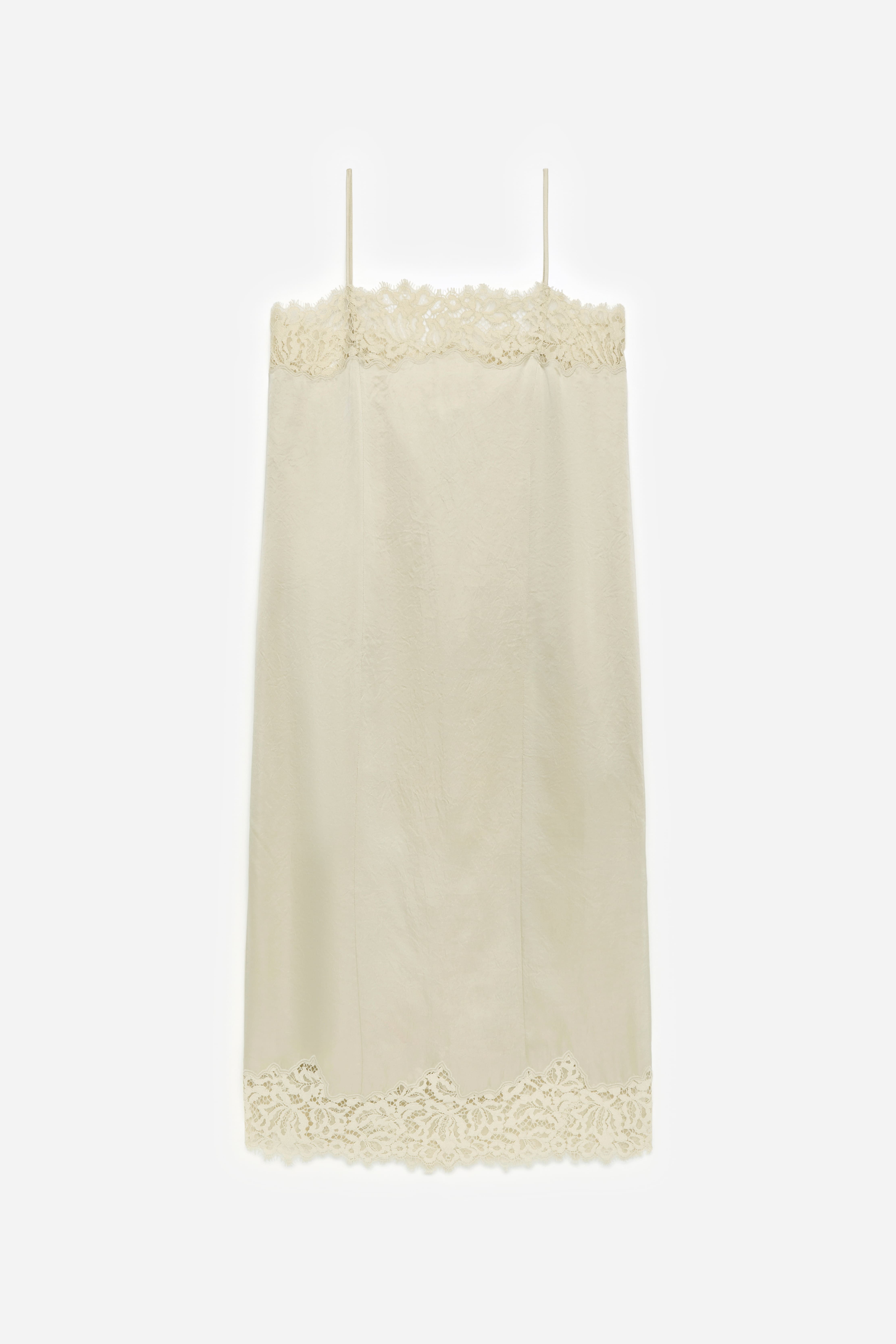 Trägerkleid mit Spitze - Hellbeige