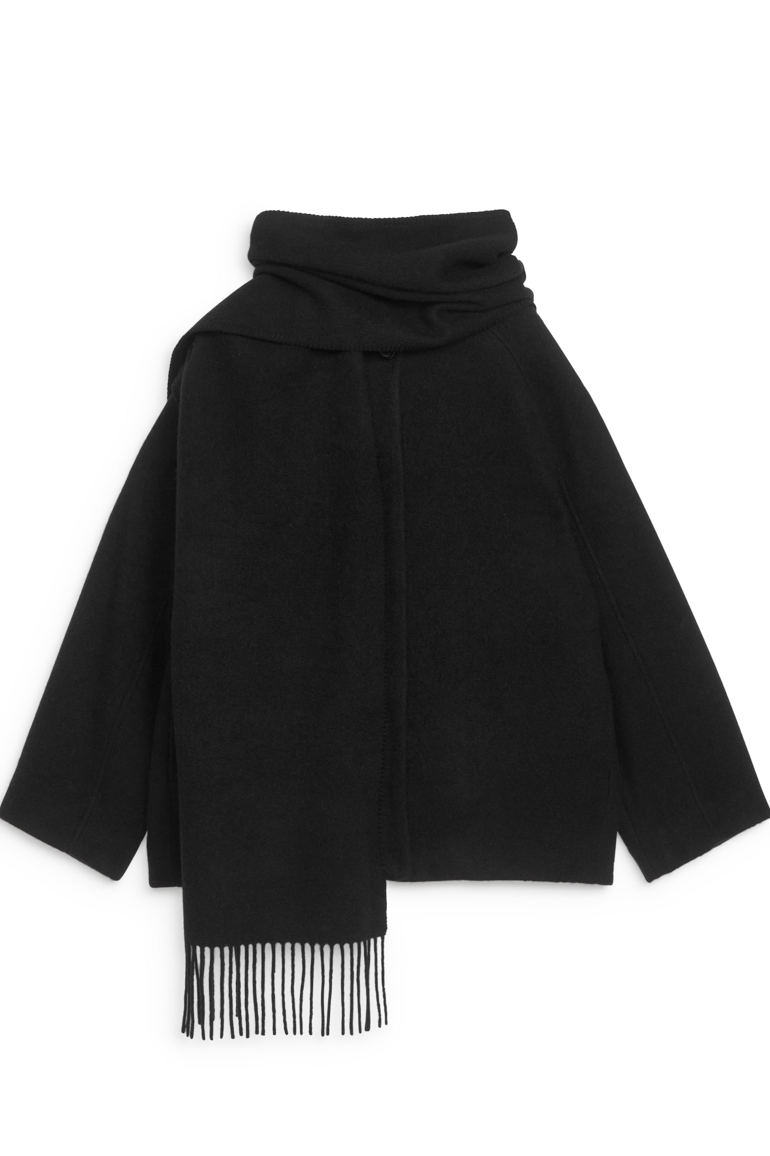 Fringe Scarf Jacket - Black - 2