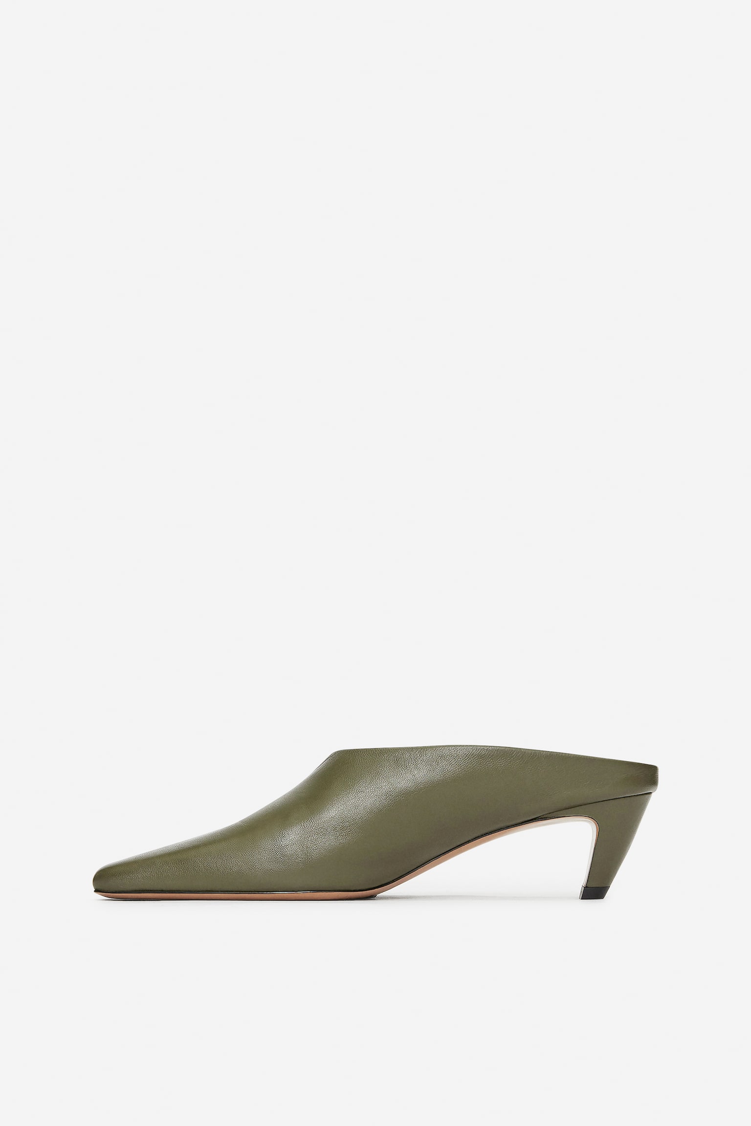 Heeled Leather Mules - Khaki Green - 3