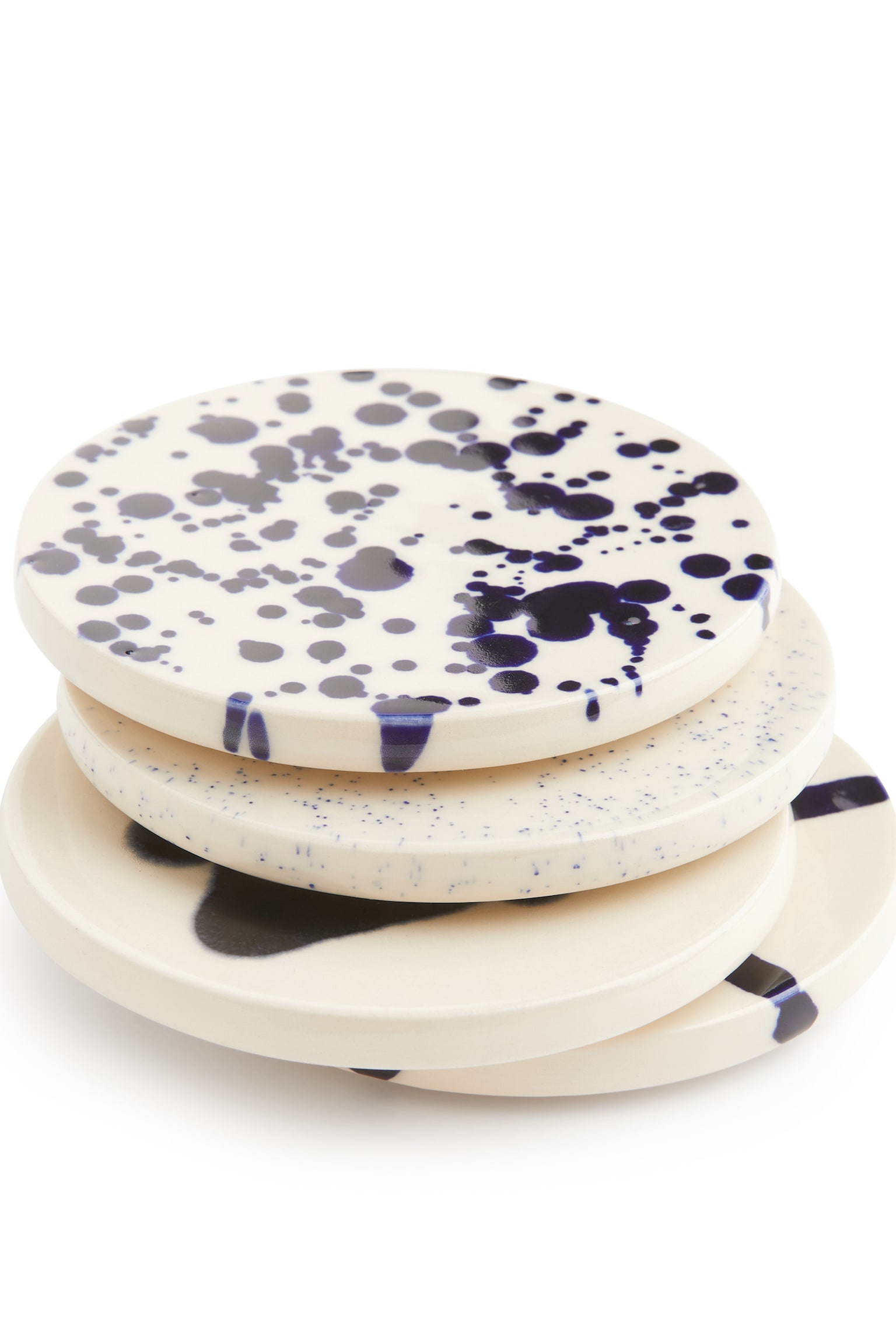 Stoneware Coasters Set of 4 - Off White/Black/Off White/Blue - 2