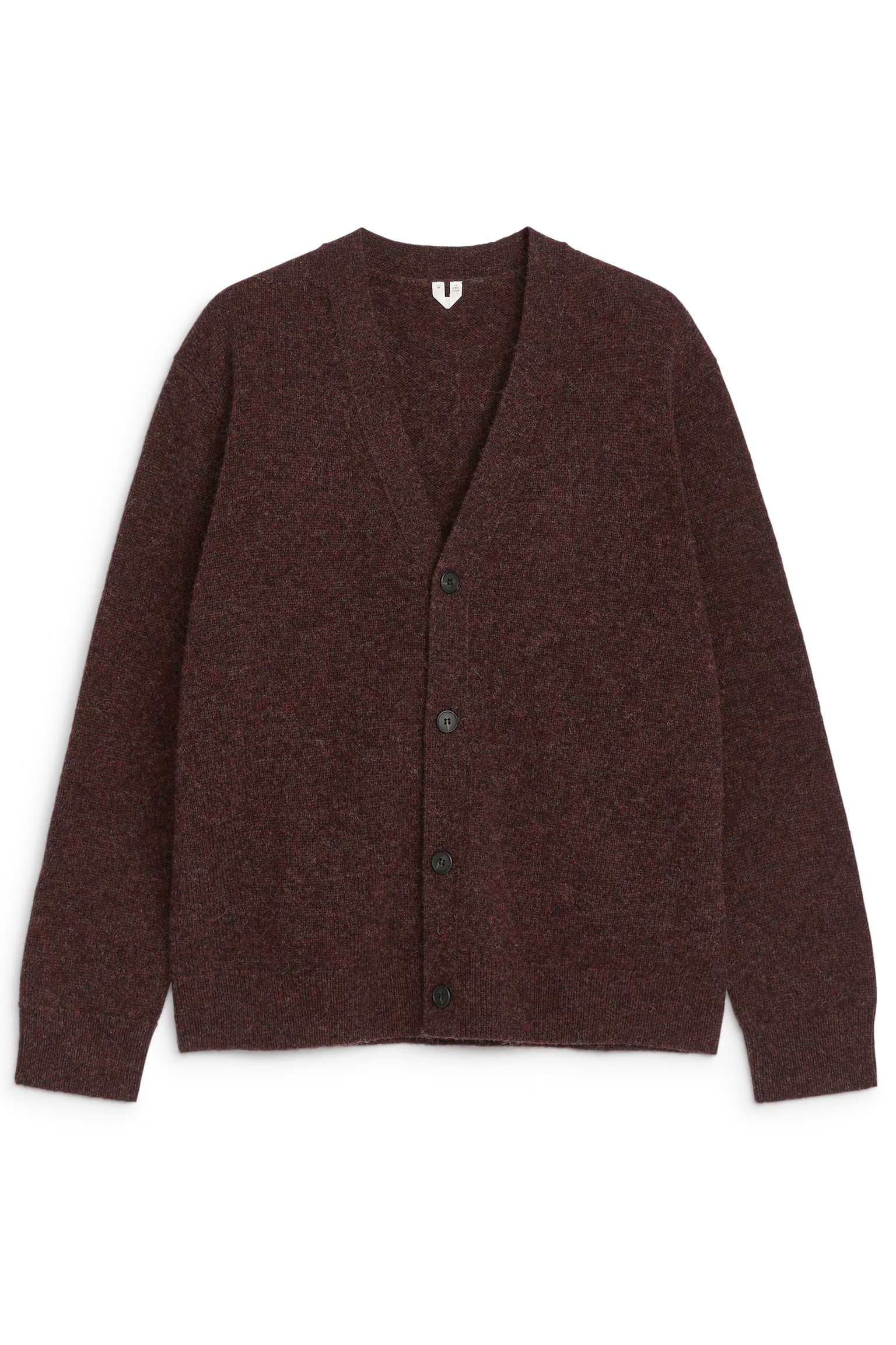 V-Neck Wool Cardigan - Burgundy/Dark Grey - 1