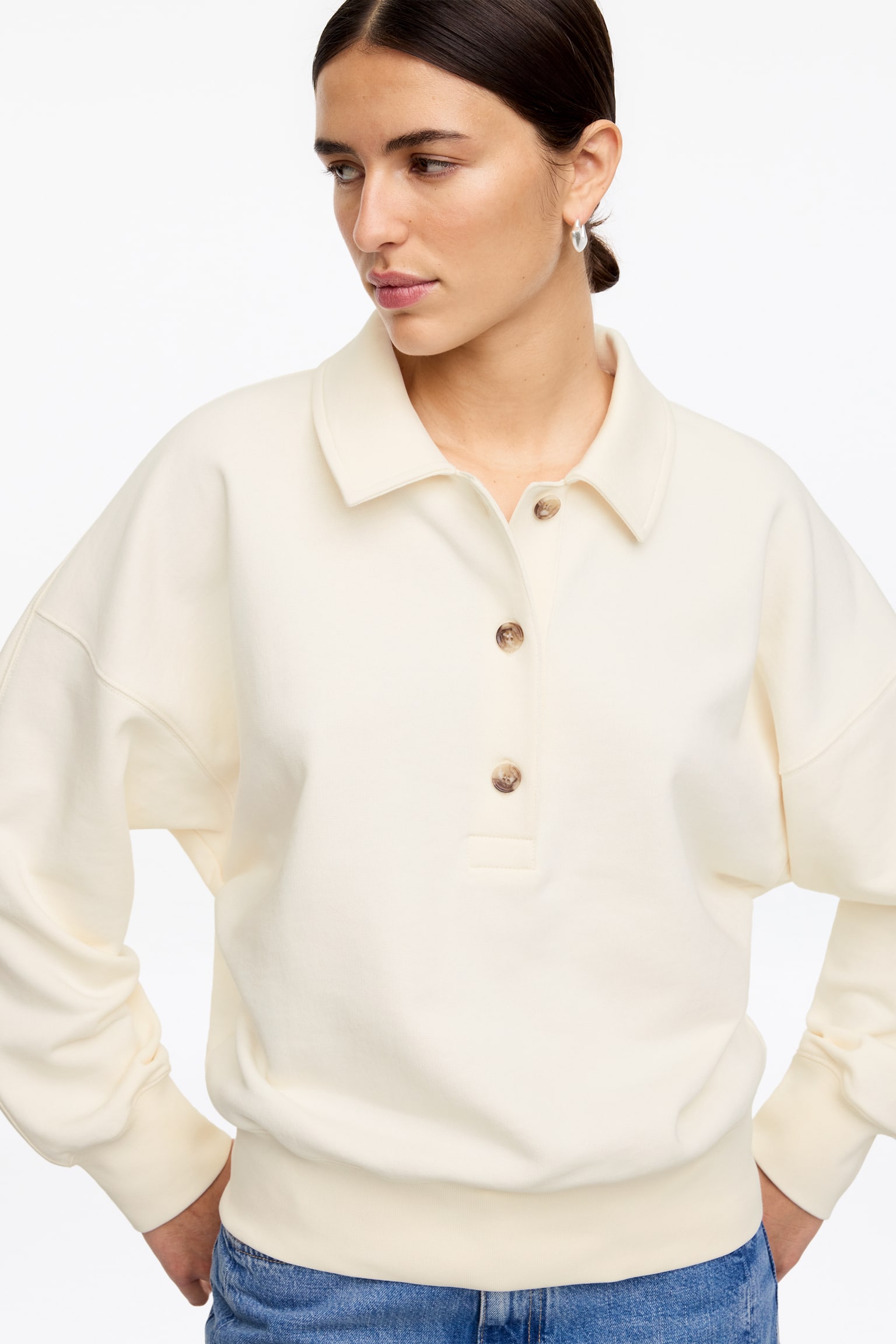 Bluza polo z materiału frotté - Złamana biel/Jasnoniebieski/Ciemnobrązowy - 5