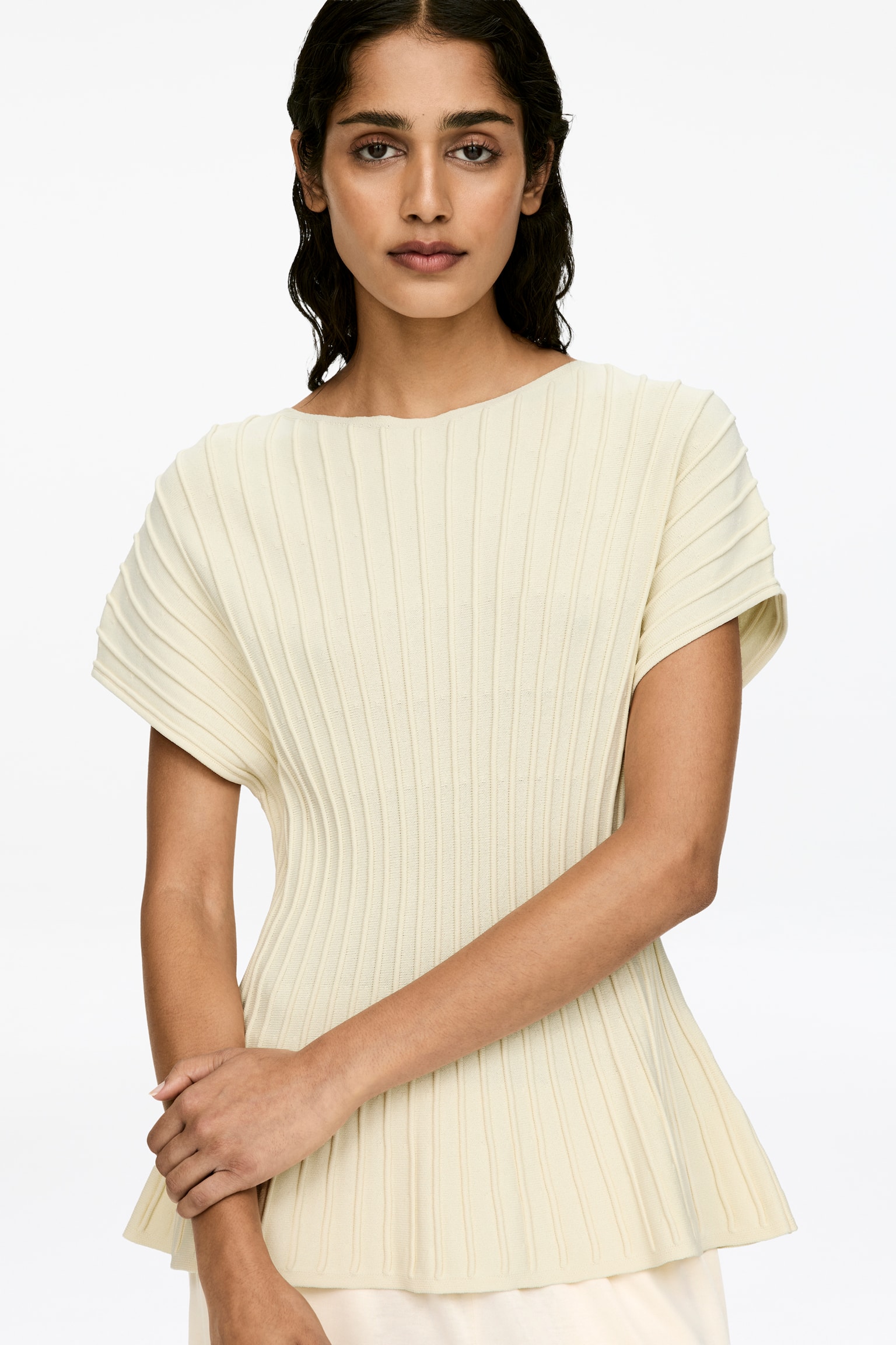 Feinstrickoberteil mit Schößchen - Cremeweiß - 3