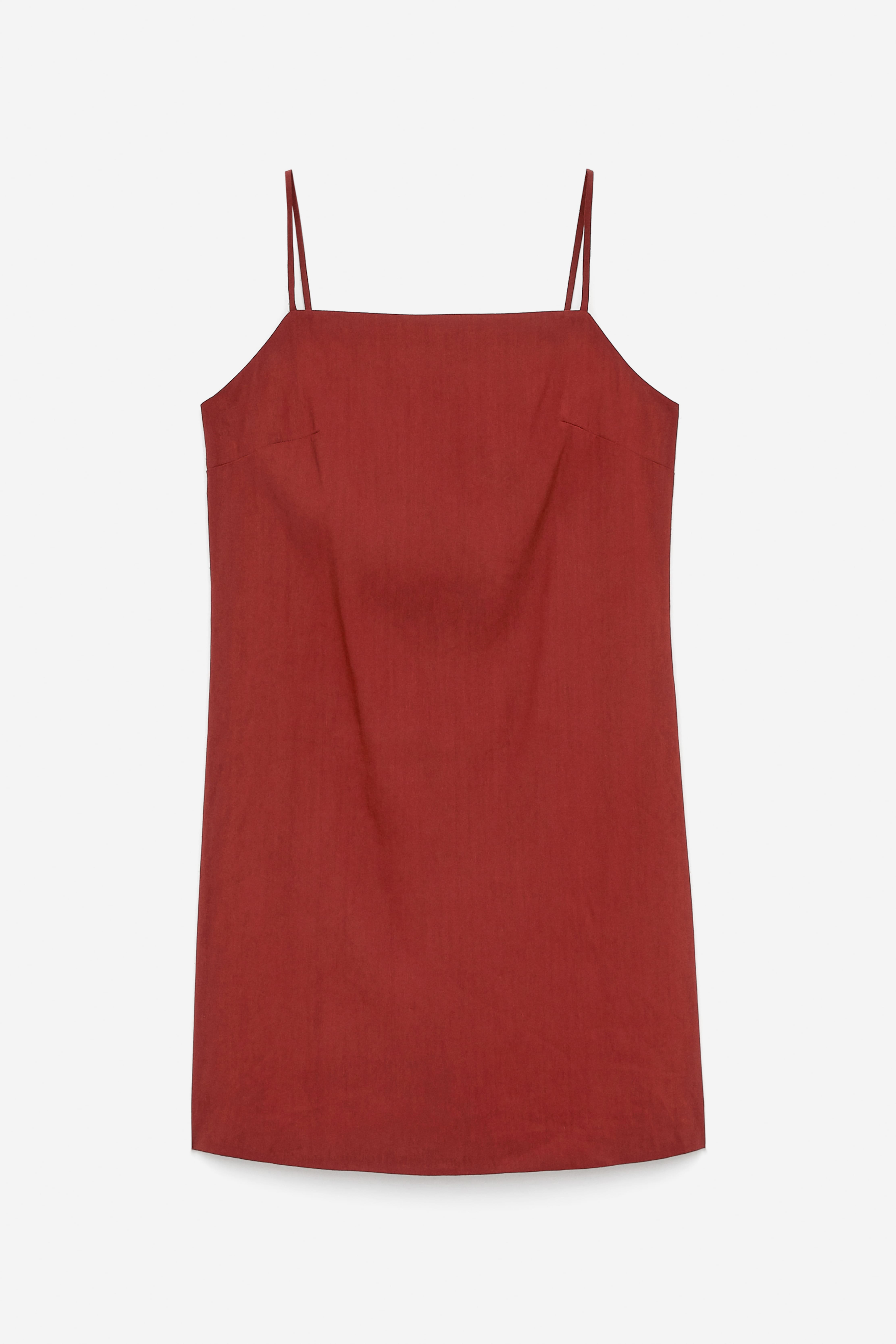 Trägerkleid aus Leinenmischung - Rostrot