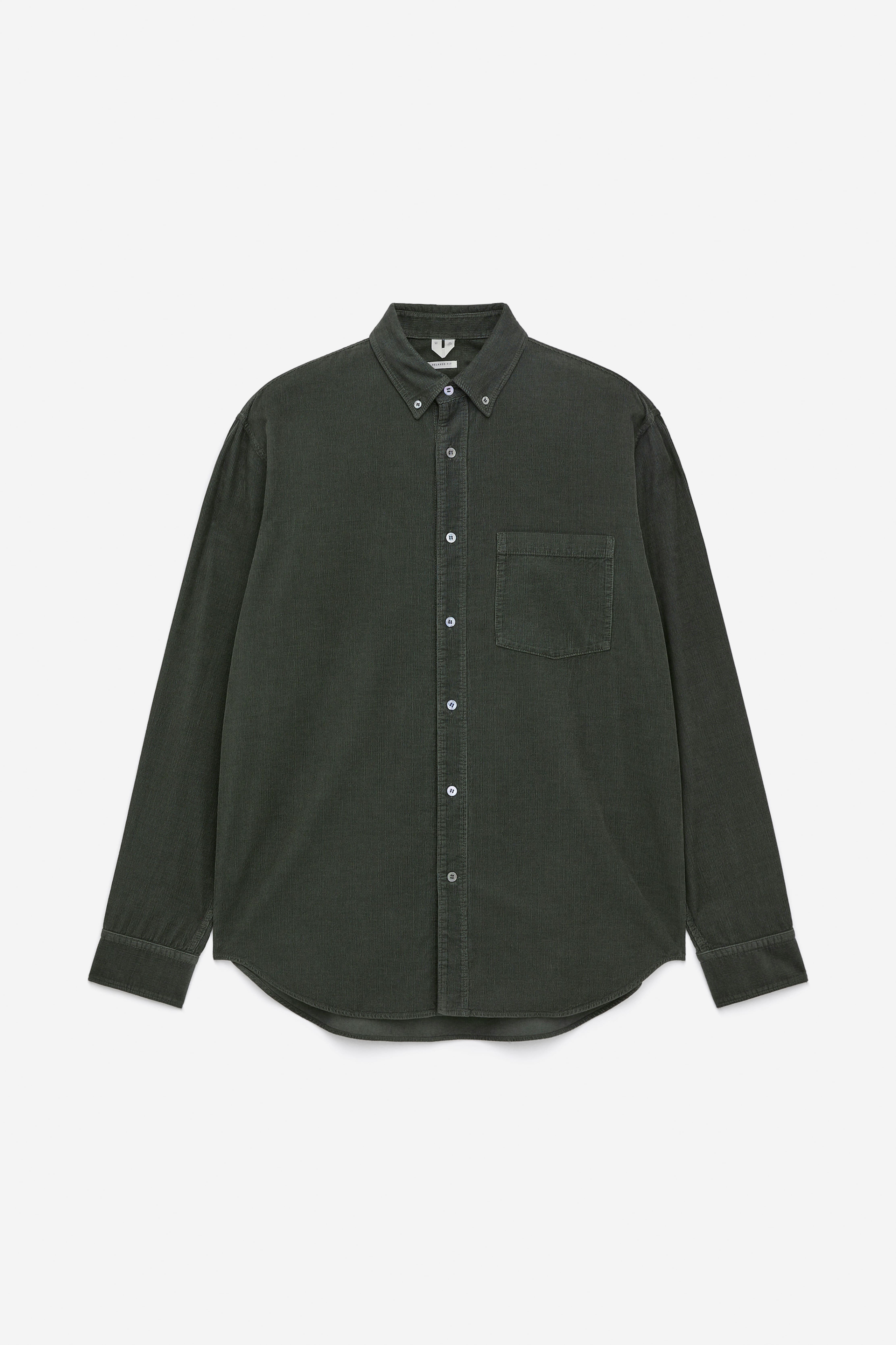 Camicia in velluto a coste dal taglio rilassato - Verde kaki/Grigio scuro