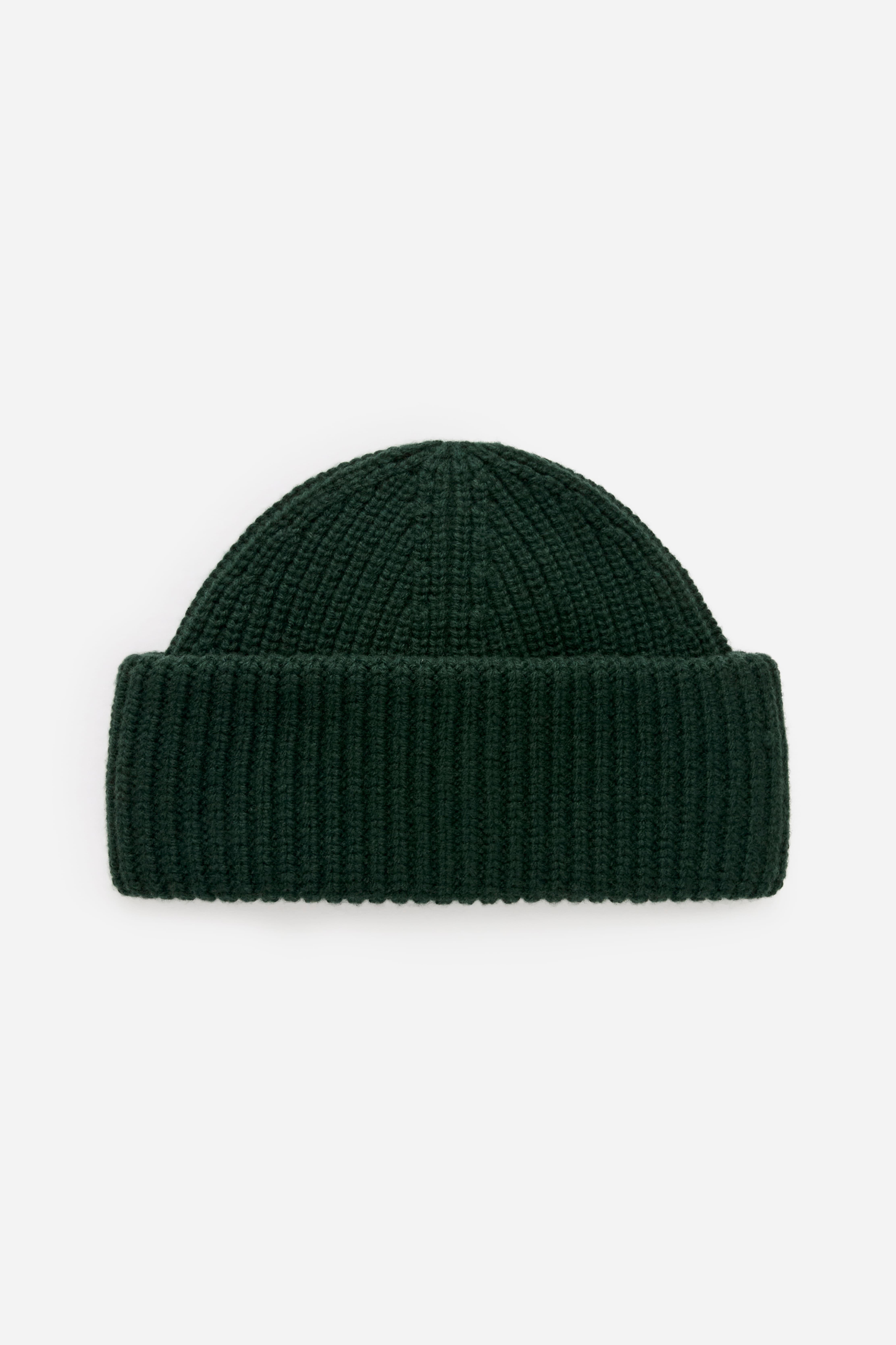 Wollen beanie met dubbele omslag - Donkergroen/Taupe gemêleerd