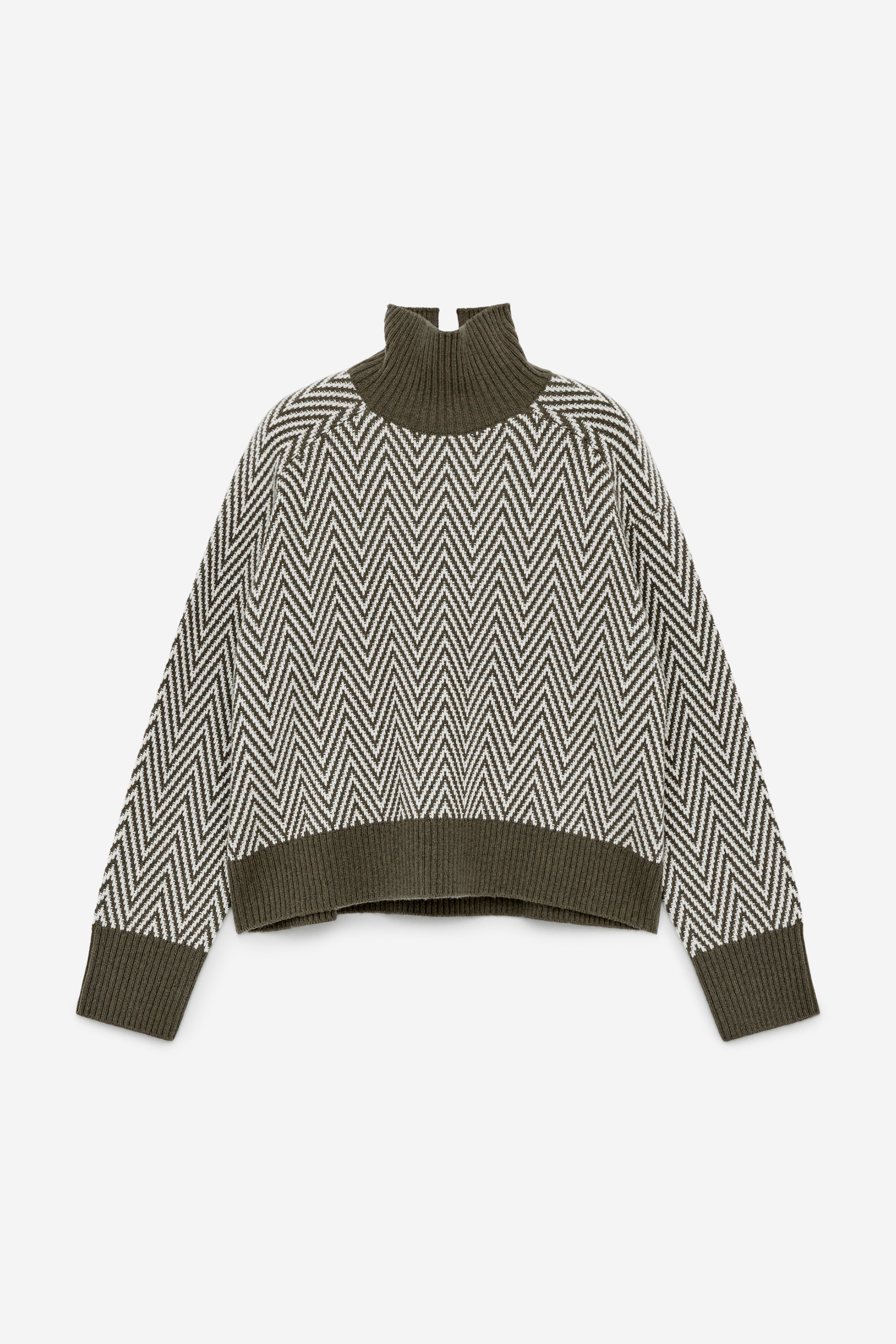 Jacquard-Strickpullover aus Wolle - Khaki