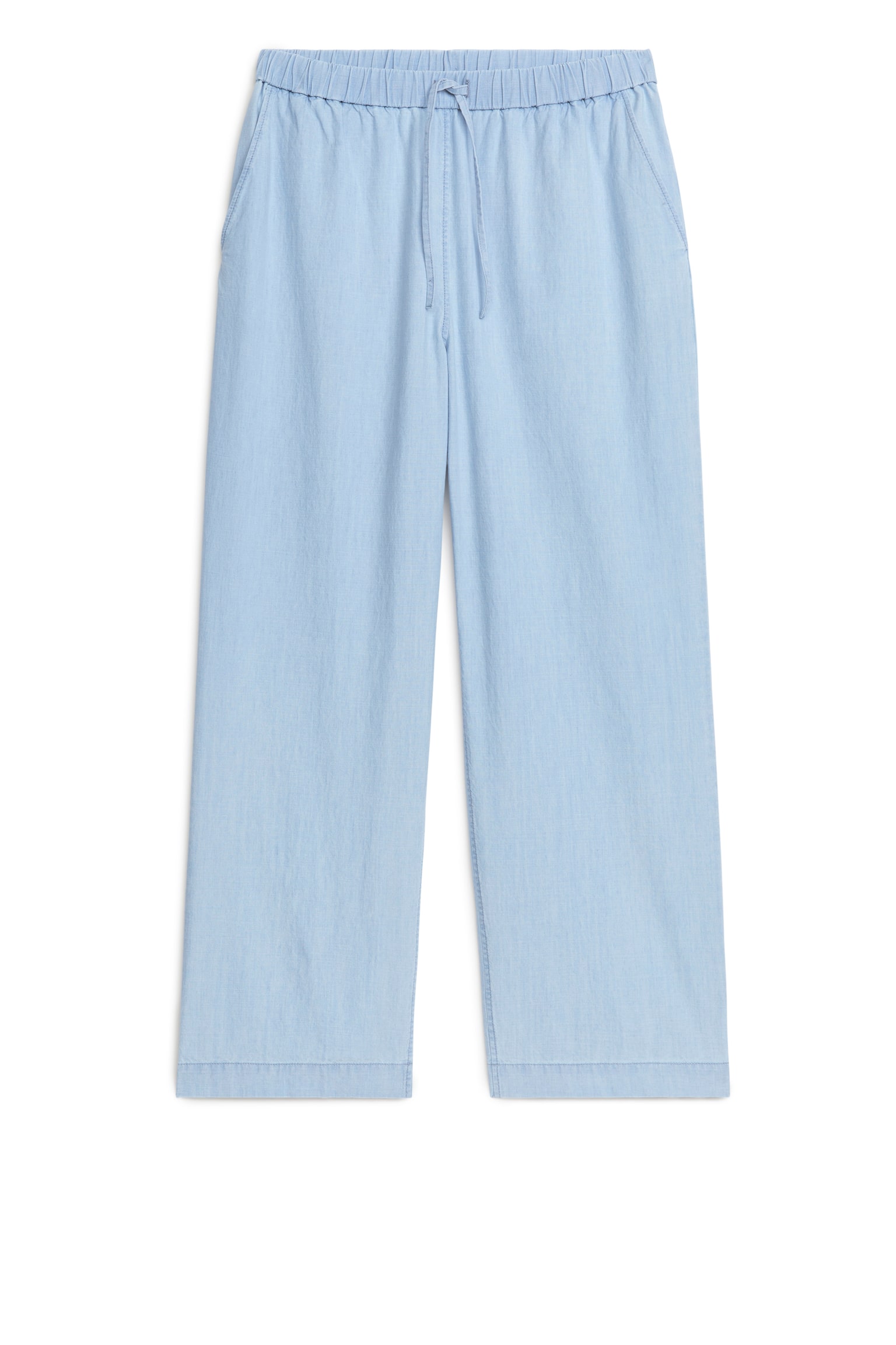 Light Denim Drawstring Trousers - Blue - 1