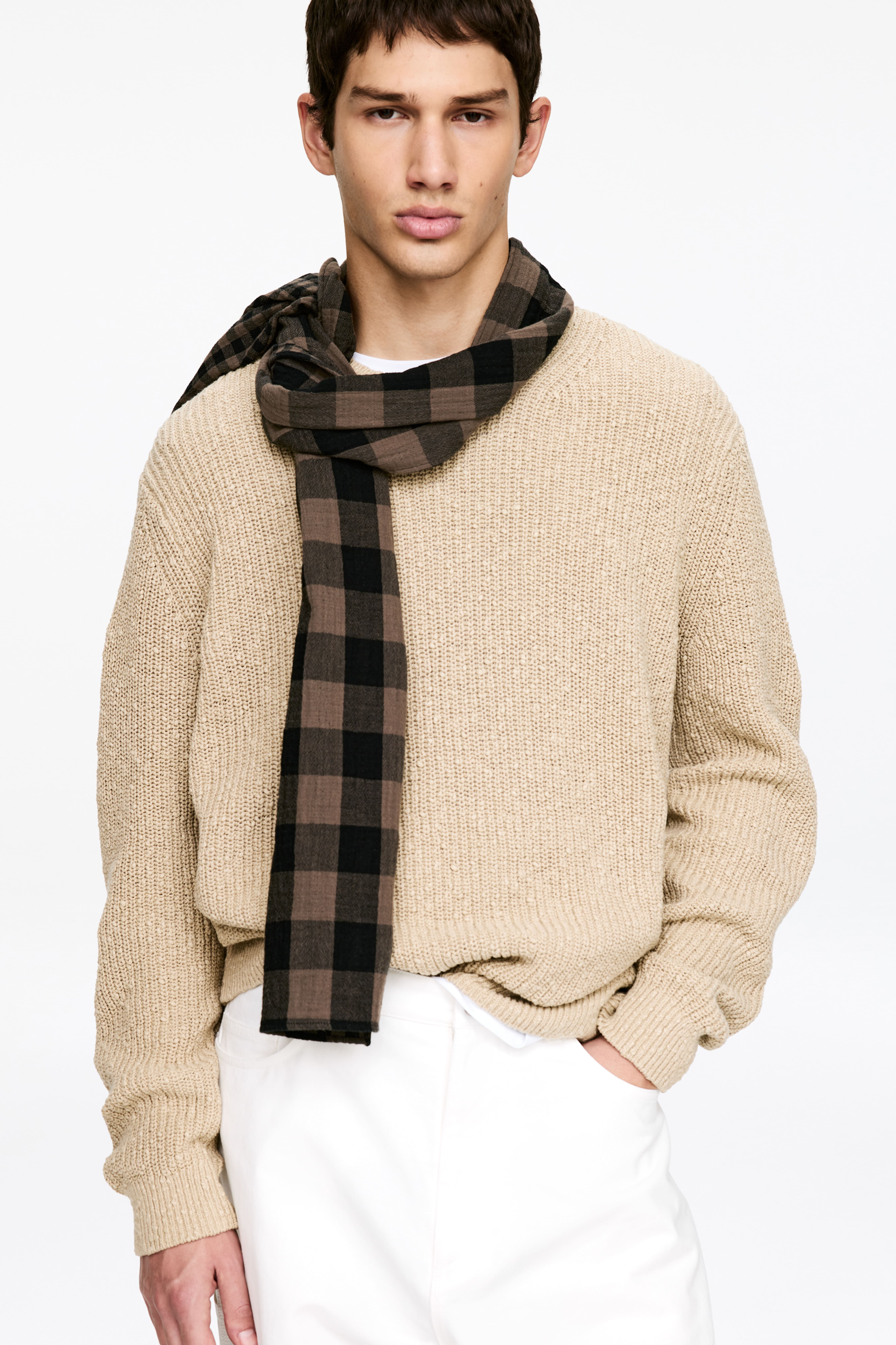 Geruite sjaal van katoen - Taupe/zwart