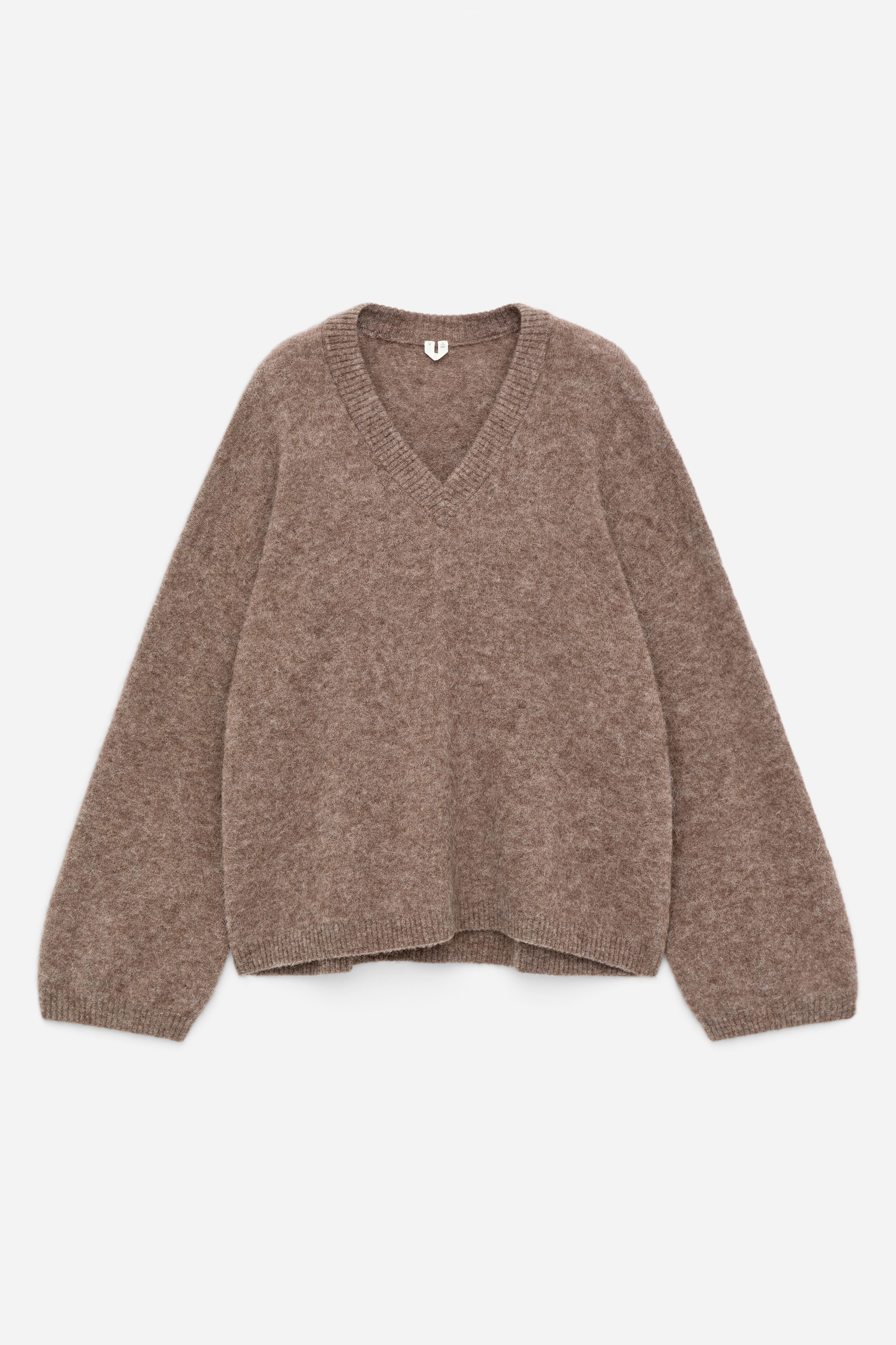 Maglione con scollo a V in misto alpaca e lana - Talpa/Nero