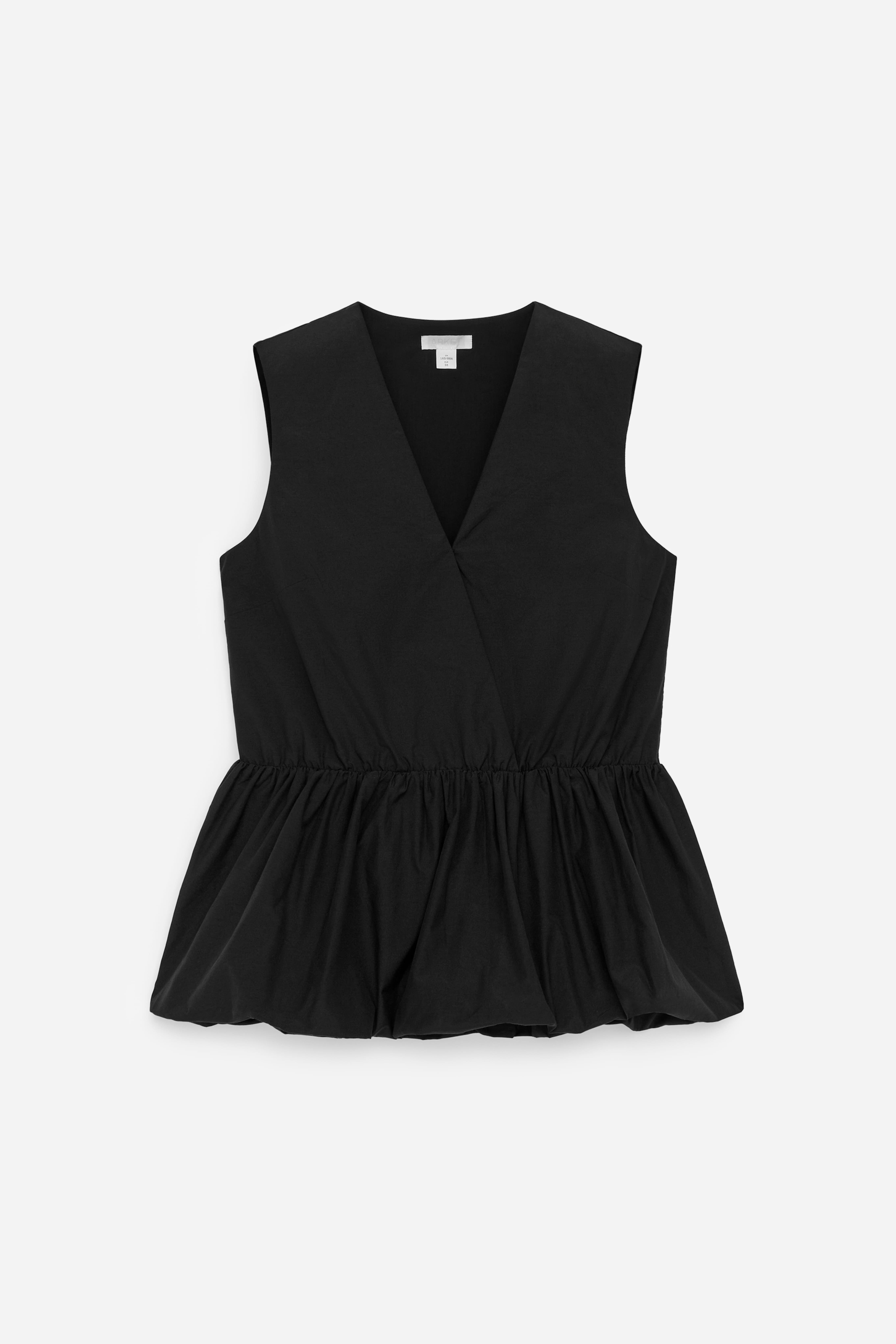 Top van taftzijde met peplumzoom - Zwart