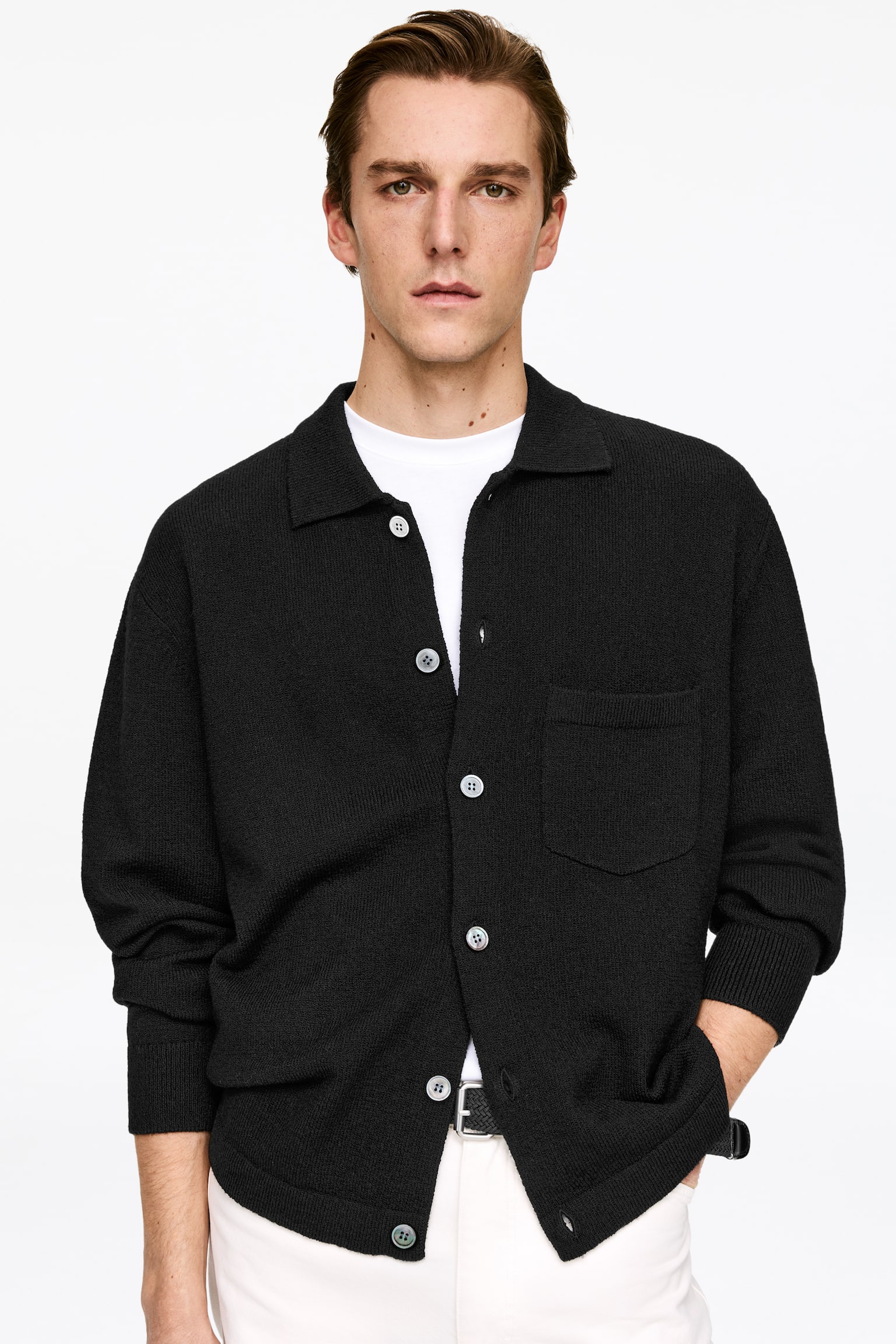 Cardigan i ull och bomull - Svart - 4