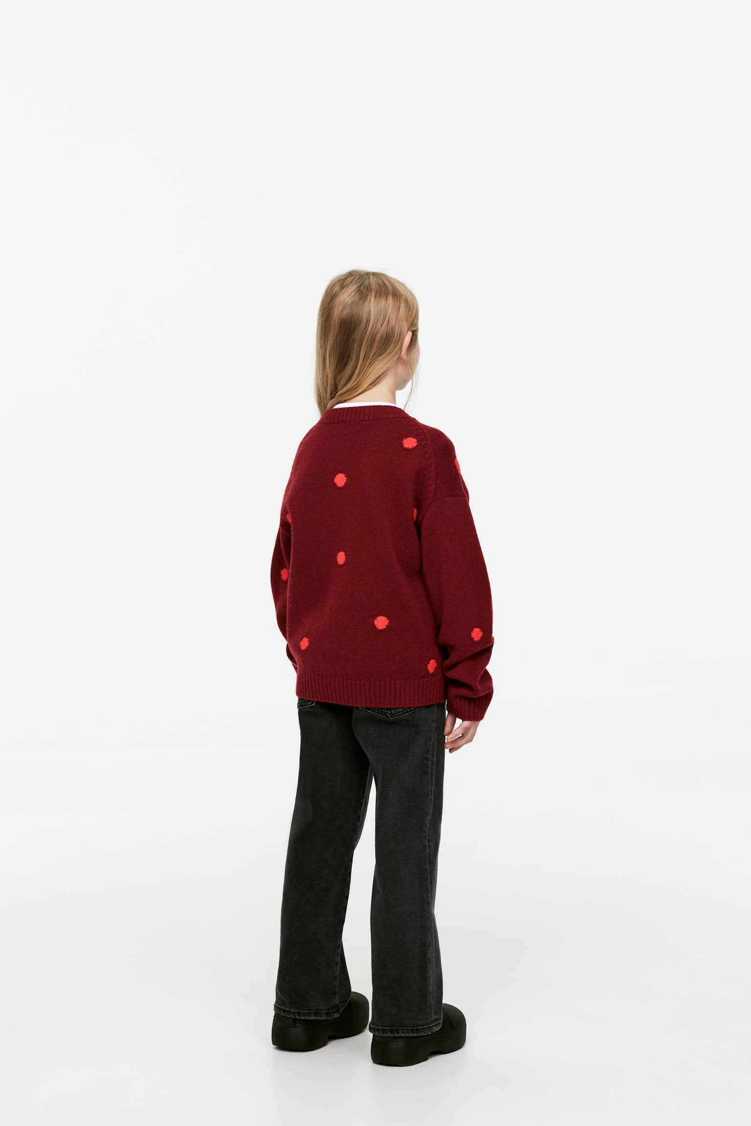 Wool Jumper - Burgundy/Red Dots/Beige/Pink Dots - 3