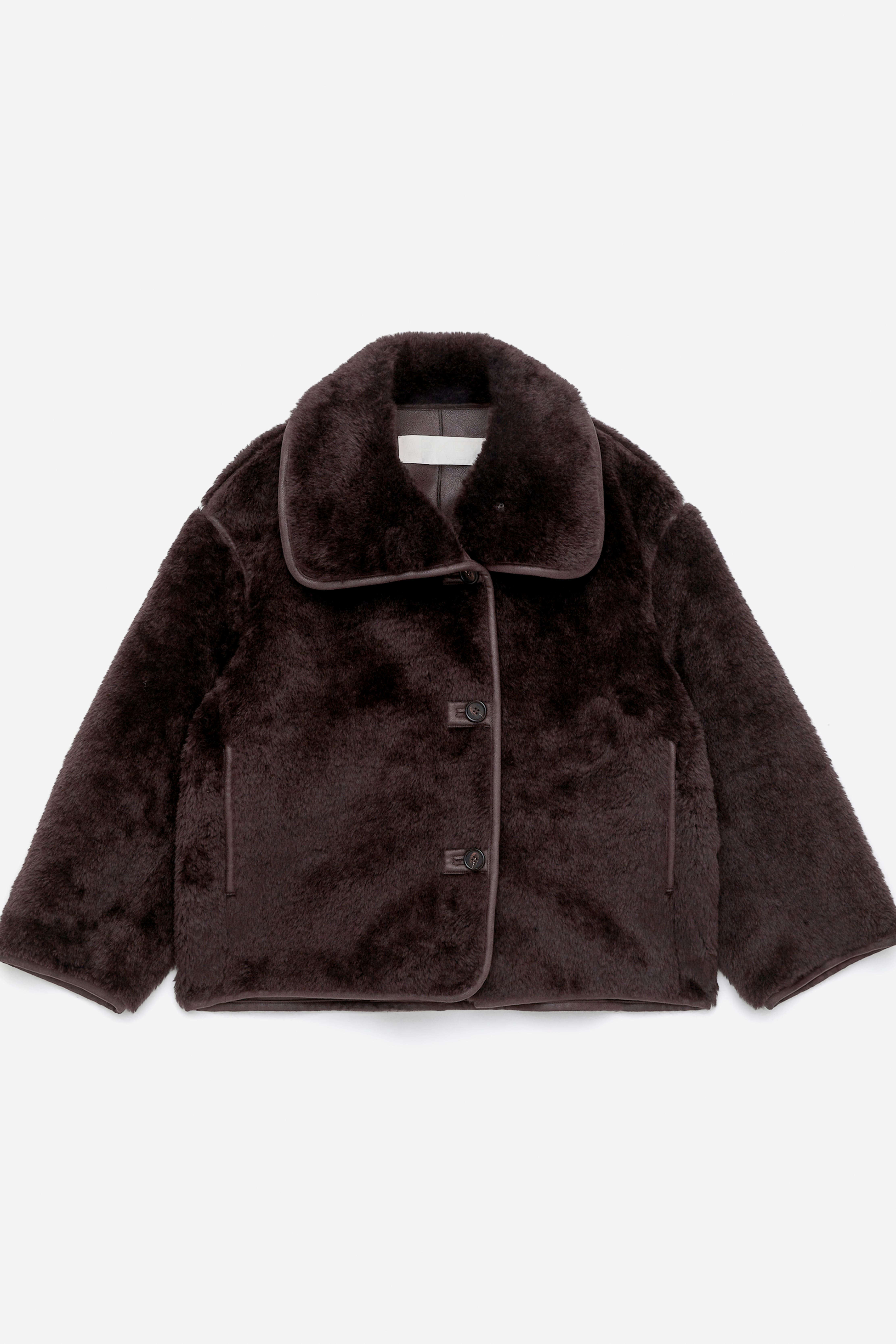 Kurze Teddyjacke - Braun/Beige